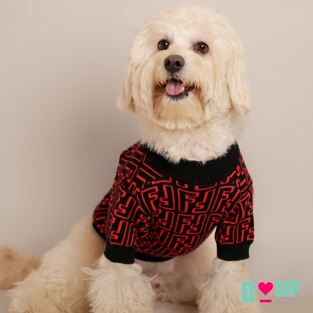 BLACK RED FENCHI DOG SWEATER