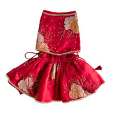RED PITTA WORK EMBELLISHED DOG LEHENGA