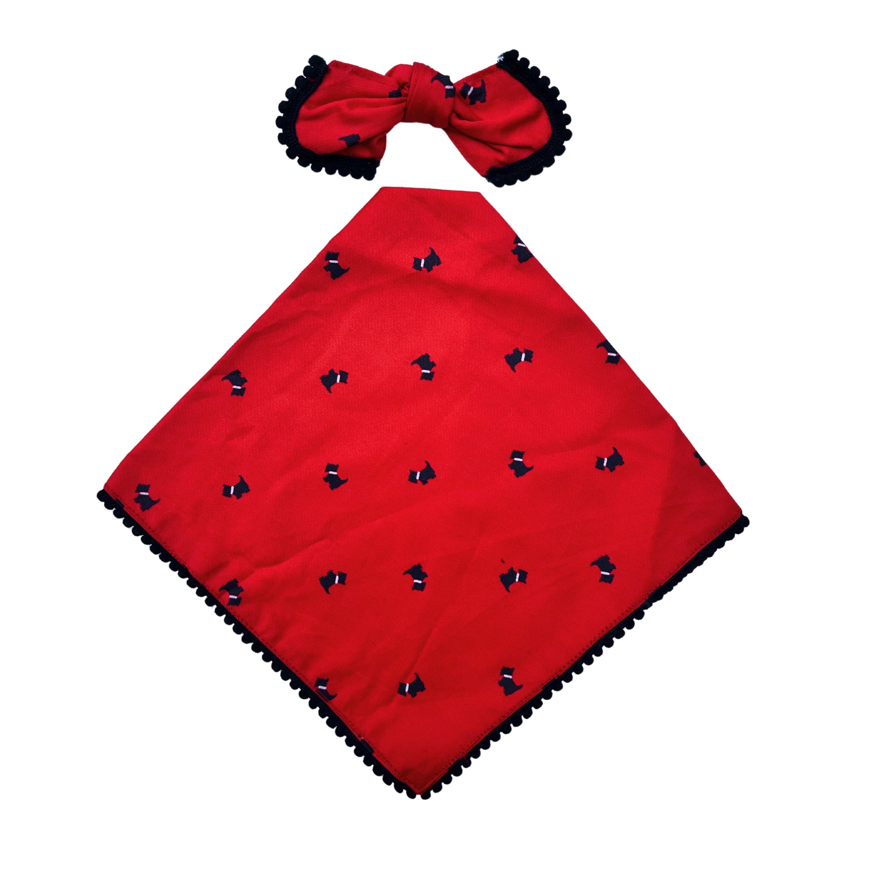 CHERRY PUP PRINT BANDANA WITH BOW FOR DOGS AND CATS