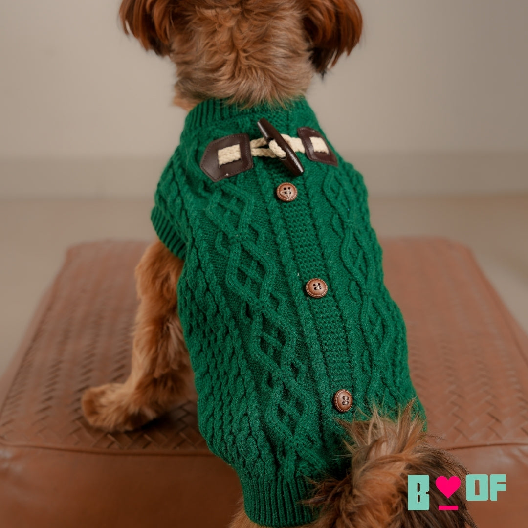 EMERALD GREEN CABLE DOG SWEATER