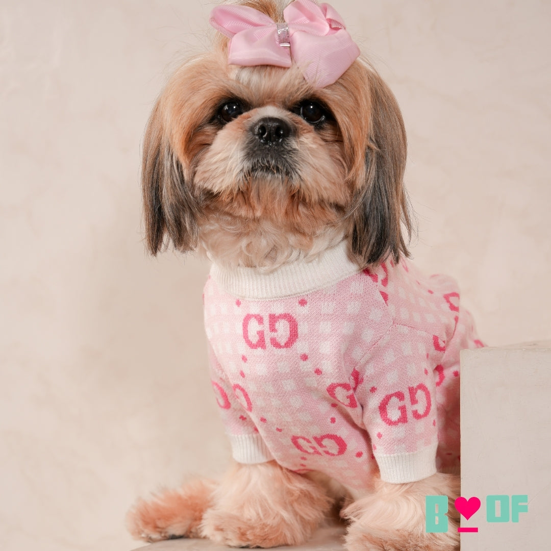 PINK CHECK PAW-CCI DOG SWEATER