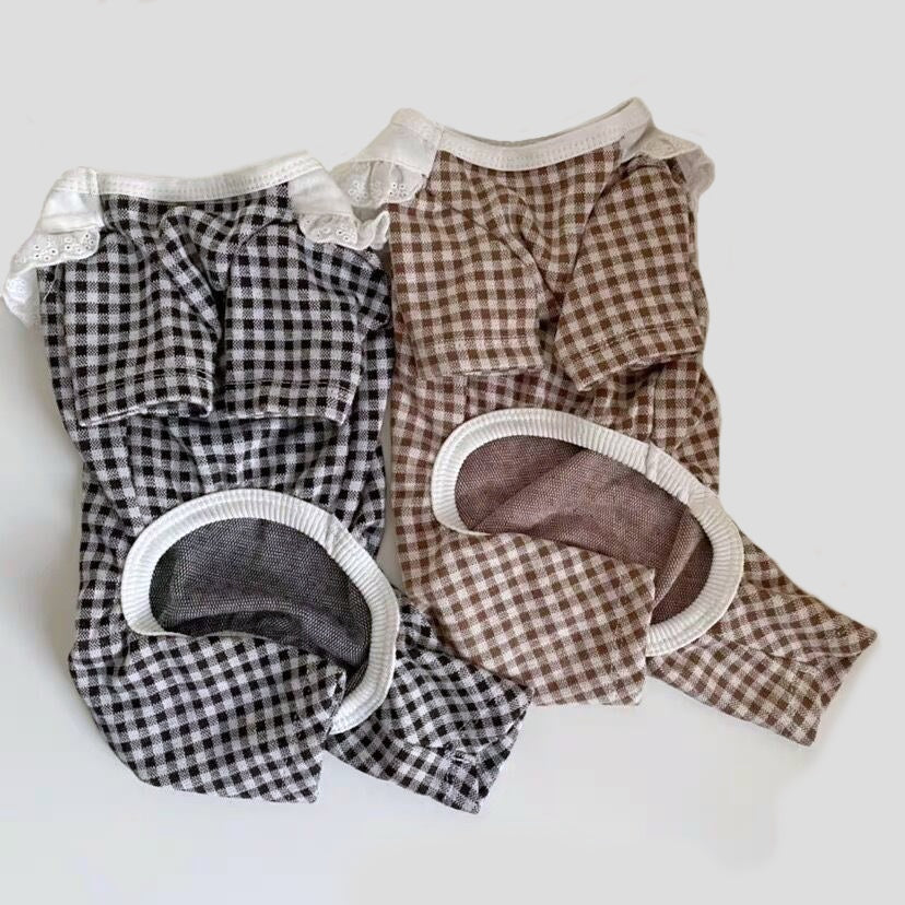 GINGHAM CHECK BIB DOG ONESIE