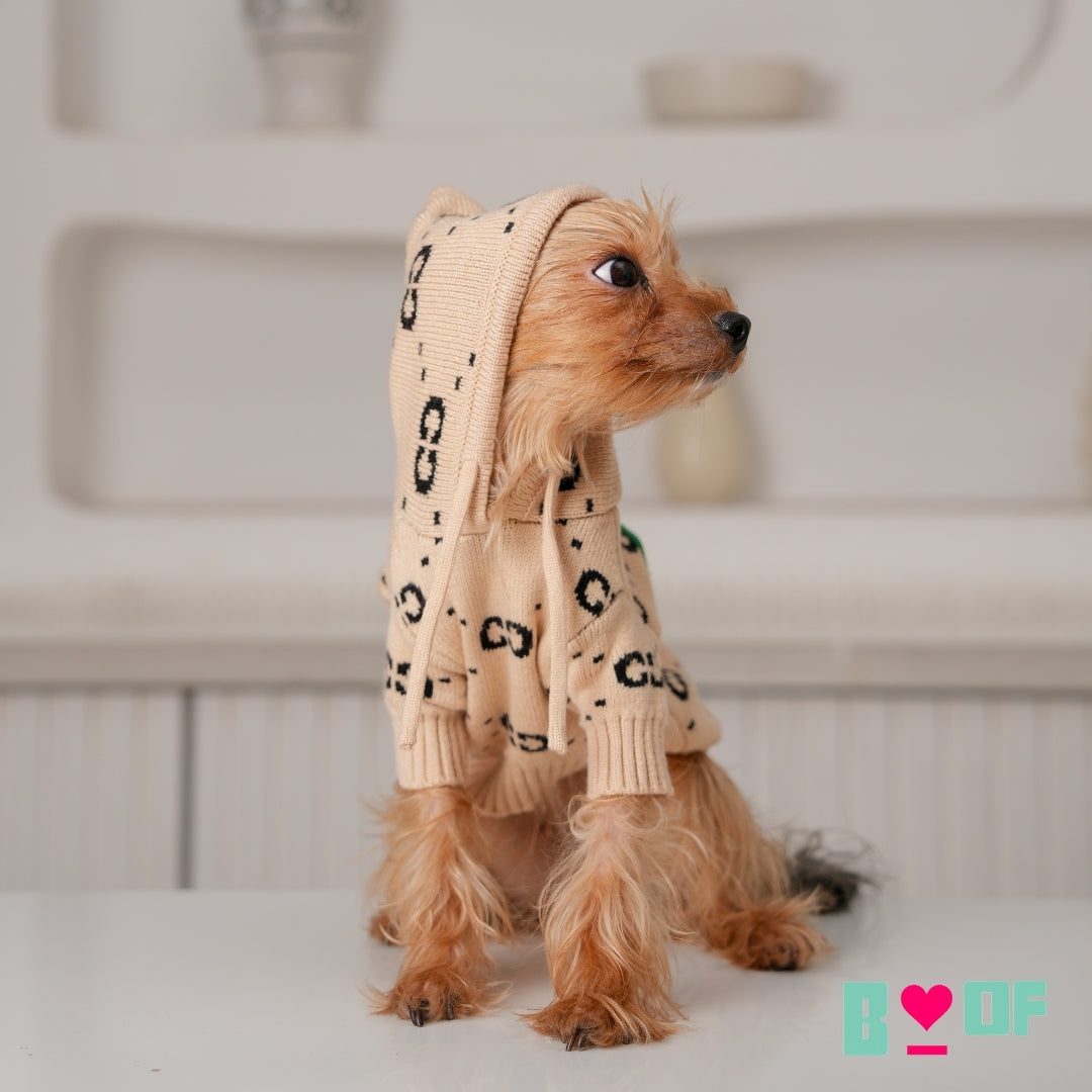 BEIGE PAW-CCI DOG HOODIE