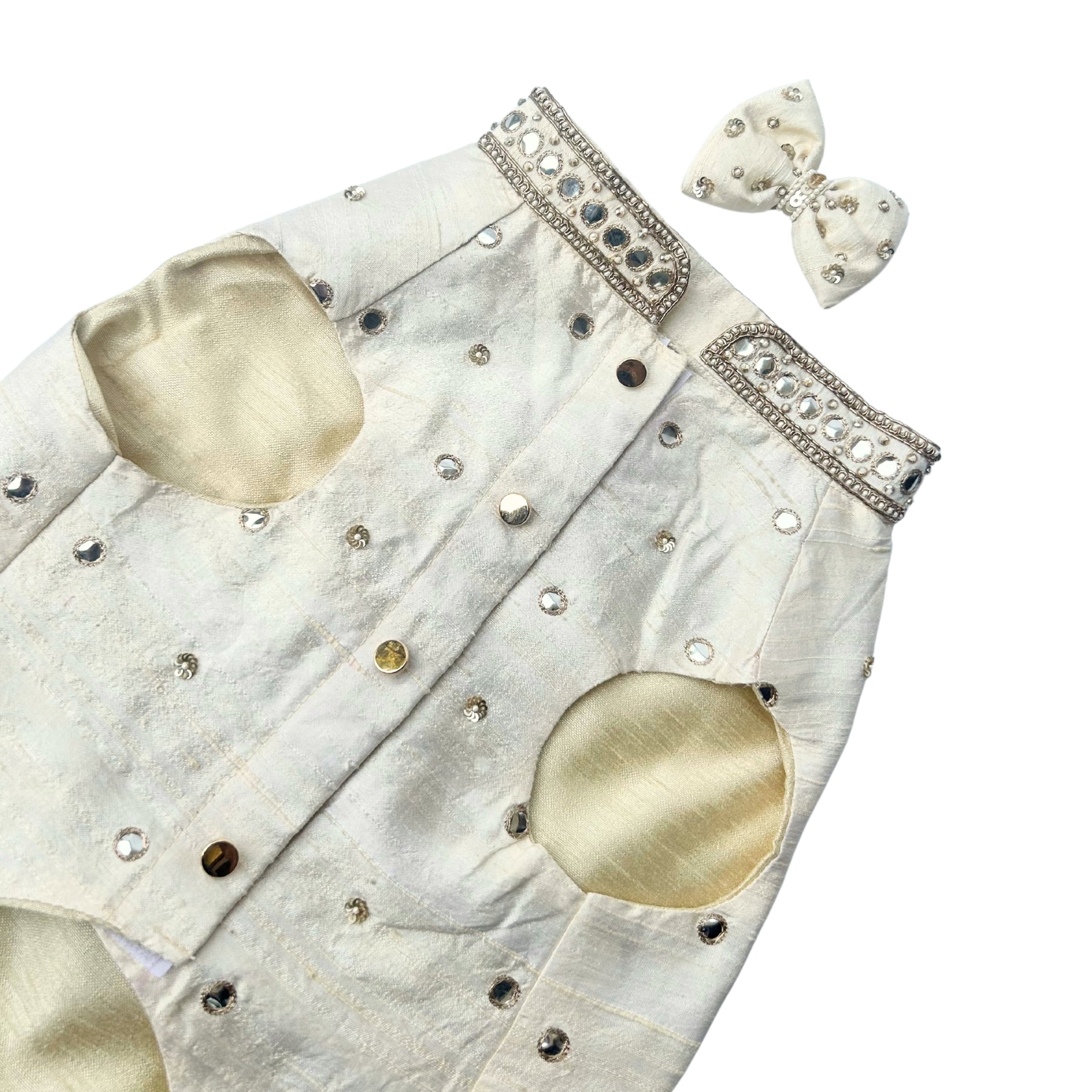 HAND EMBROIDERED MIRROR WORK OFF-WHITE DOG SHERWANI