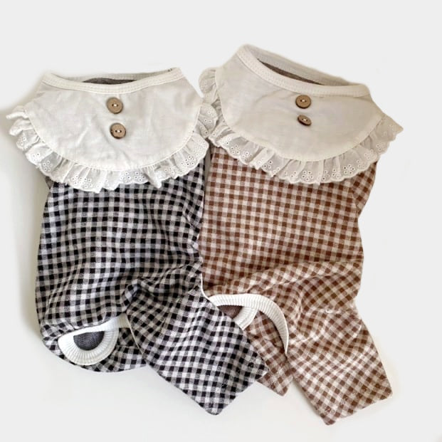 GINGHAM CHECK BIB DOG ONESIE