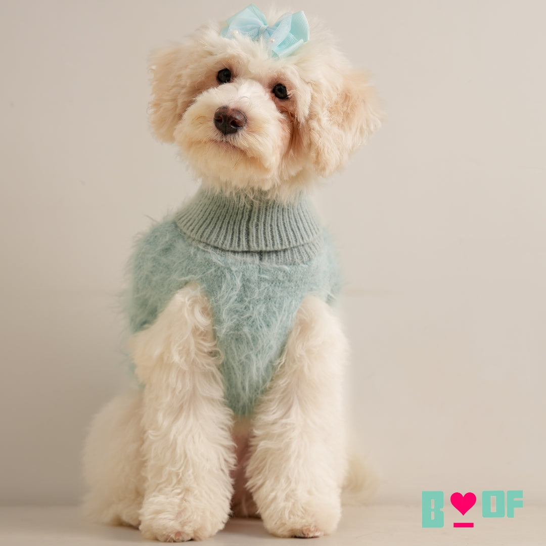 BLUE FURRY TURTLE NECK DOG SWEATER