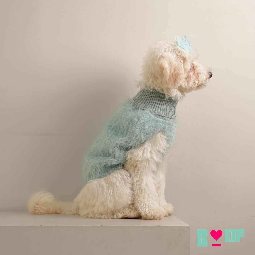 BLUE FURRY TURTLE NECK DOG SWEATER