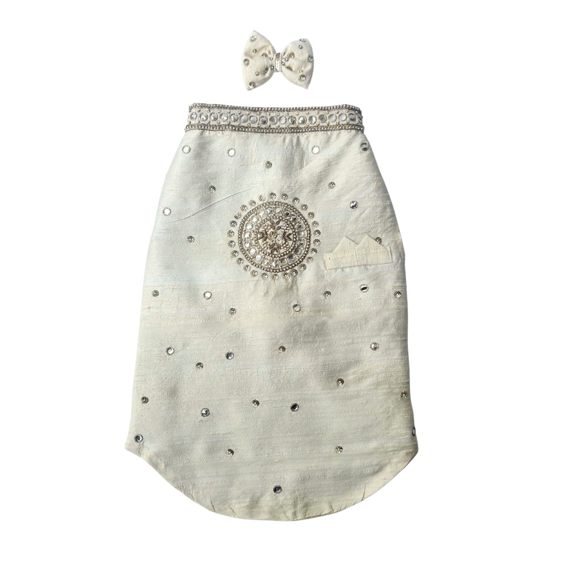 HAND EMBROIDERED MIRROR WORK OFF-WHITE DOG SHERWANI