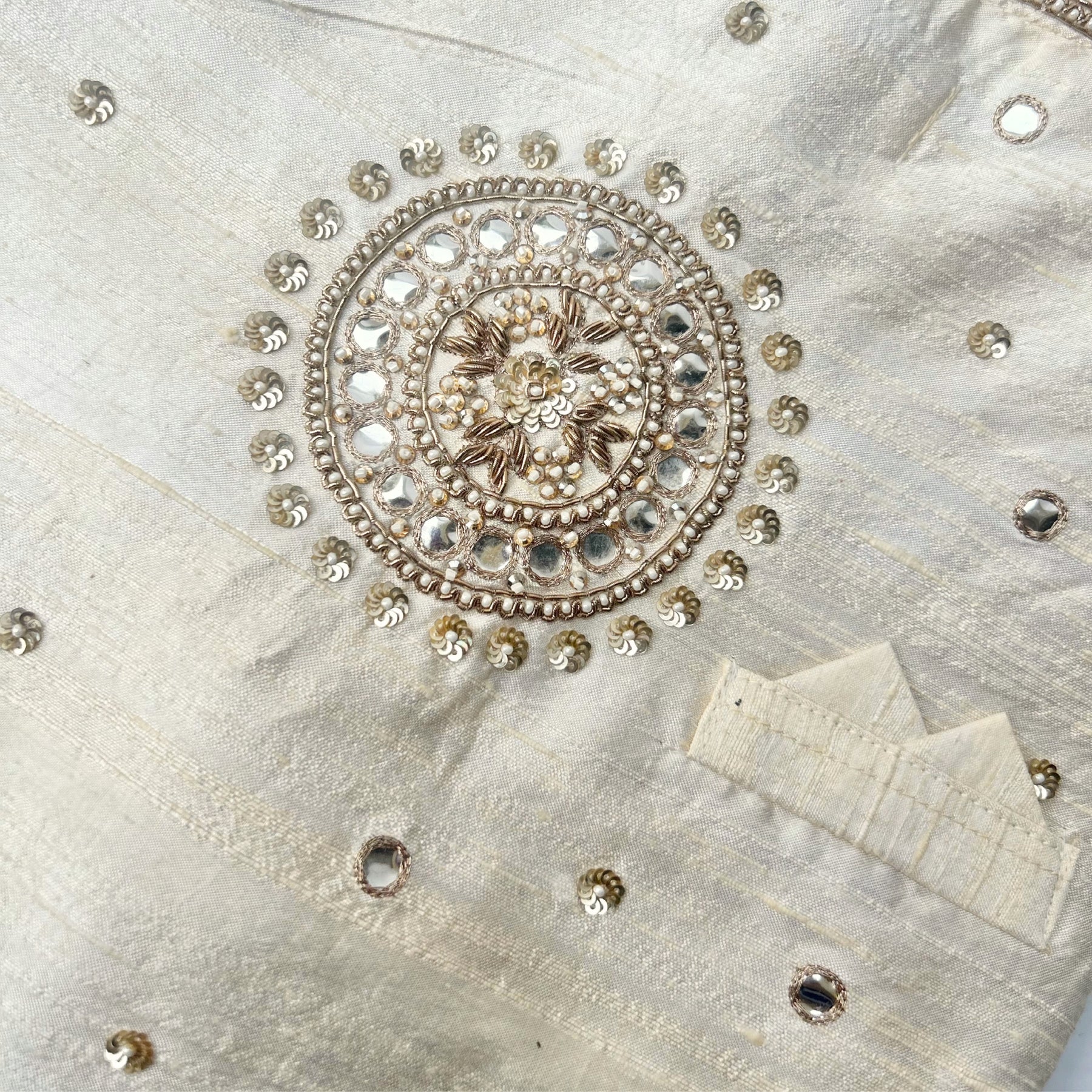 HAND EMBROIDERED MIRROR WORK OFF-WHITE DOG SHERWANI