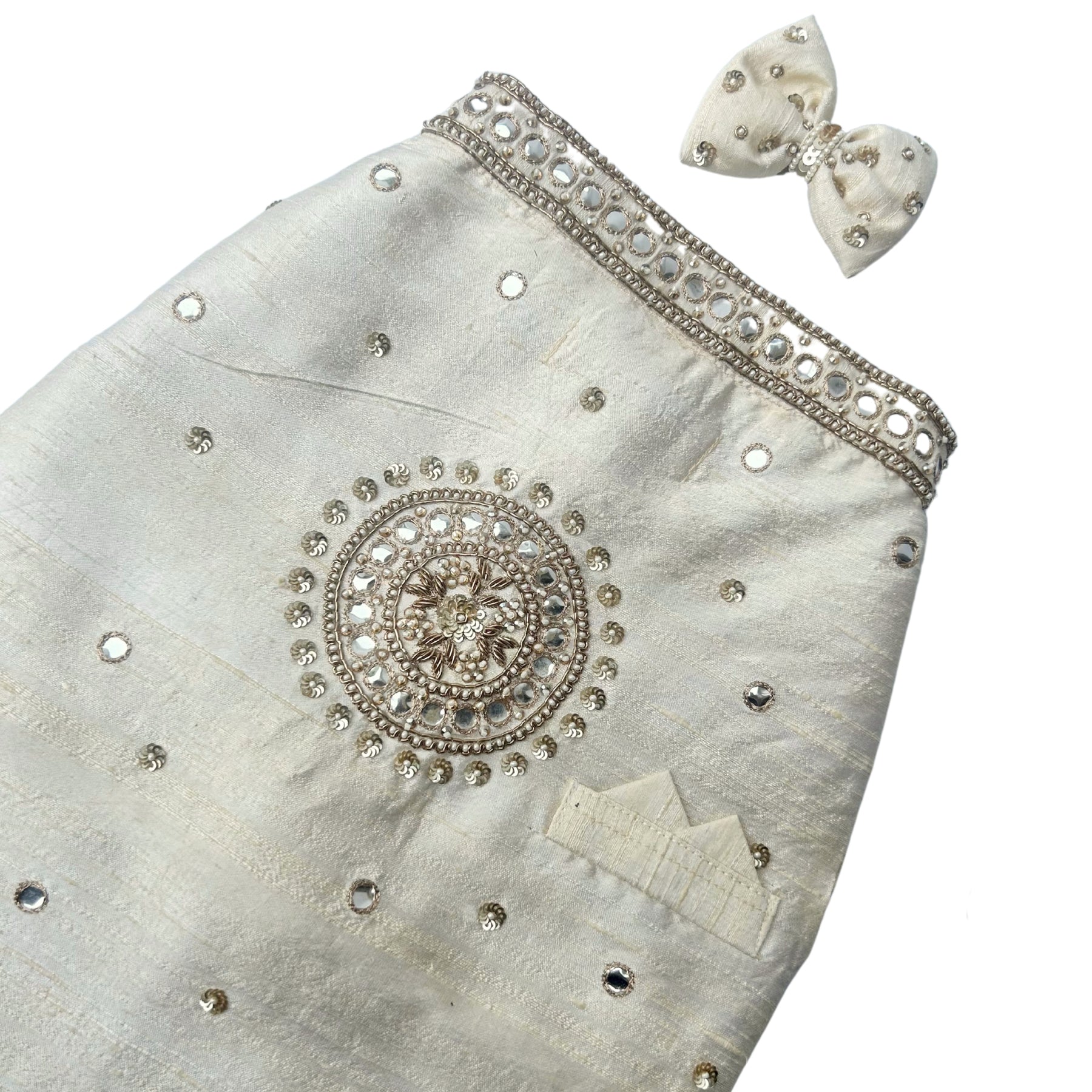 HAND EMBROIDERED MIRROR WORK OFF-WHITE DOG SHERWANI