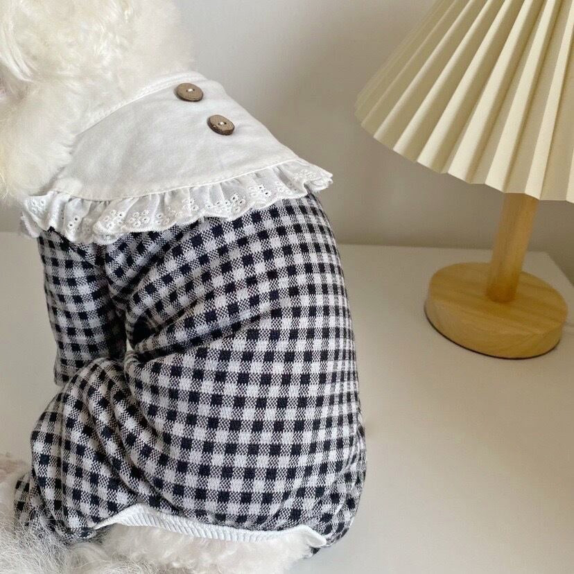 GINGHAM CHECK BIB DOG ONESIE