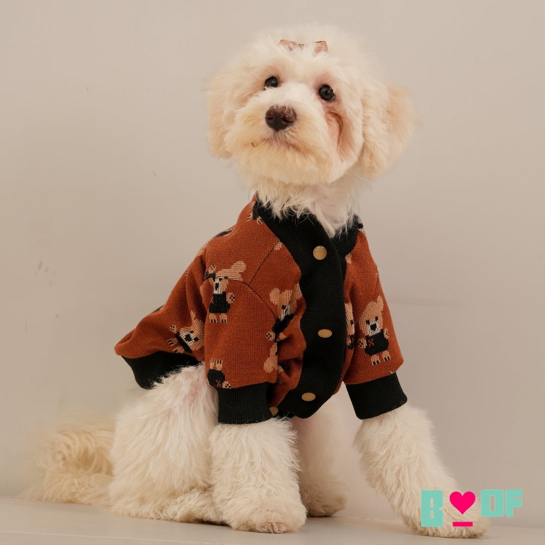 BROWN TEDDY SHAWL COLLAR DOG CARDIGAN