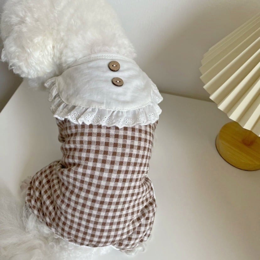 GINGHAM CHECK BIB DOG ONESIE