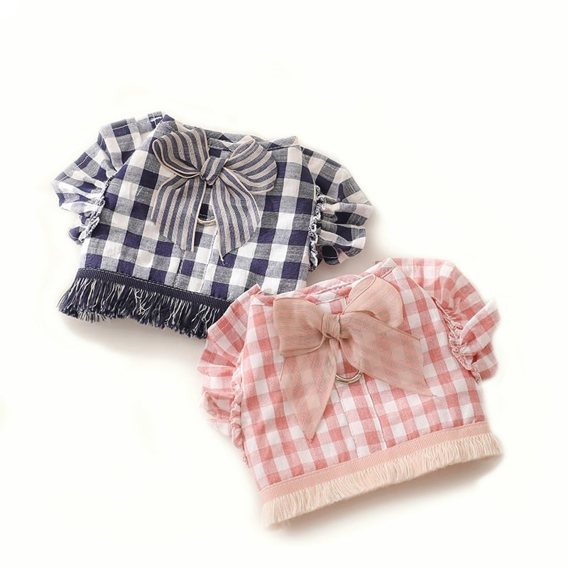 CHECKERED DOG HARNESS VEST WITH LEASH