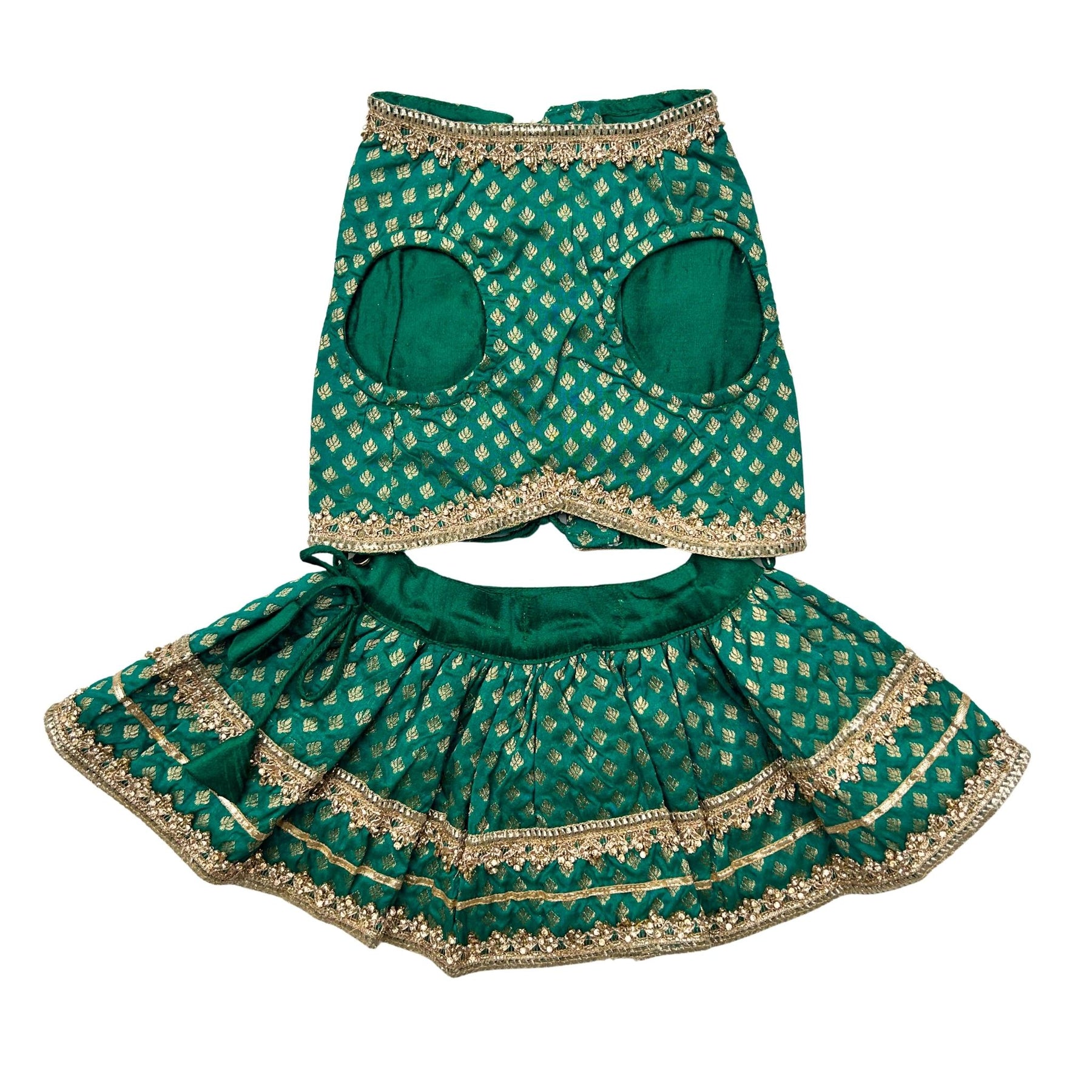 EMERALD GREEN ZARI LACE BROCADE LEHENGA FOR DOGS AND CATS