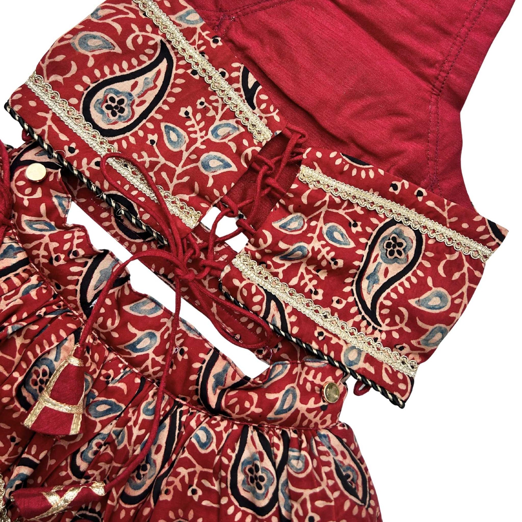 MAROON AJRAKH BUTI PRINT LEHENGA FOR DOGS AND CATS