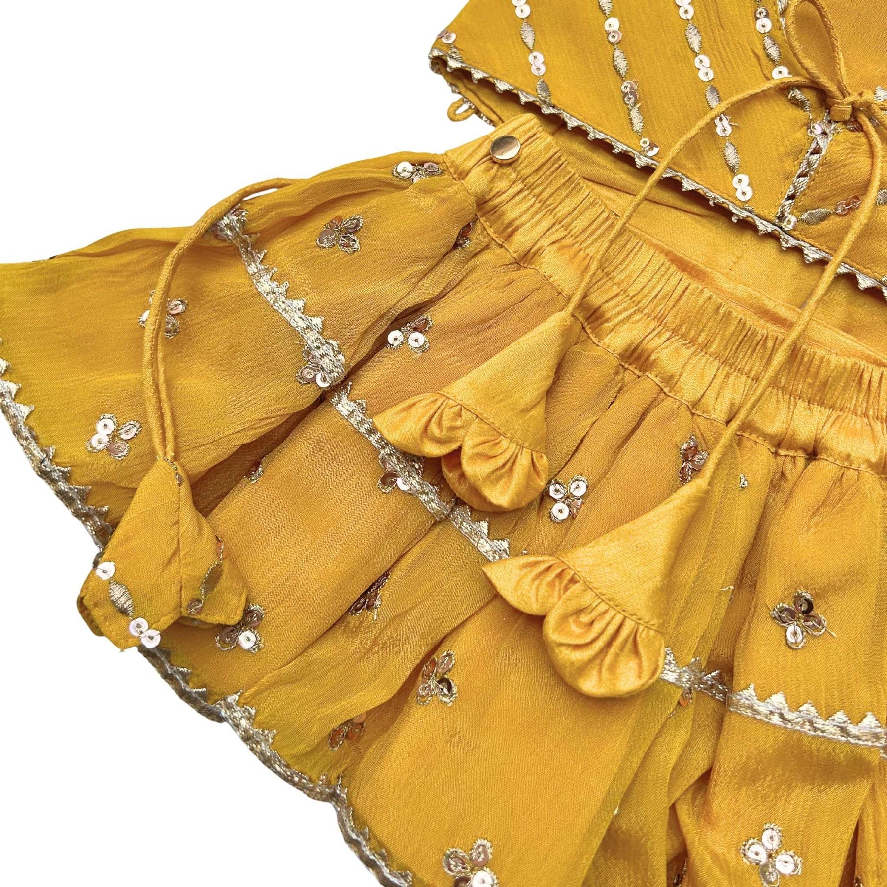 YELLOW FESTIVE ZARI BUTI LEHENGA FOR DOGS AND CATS