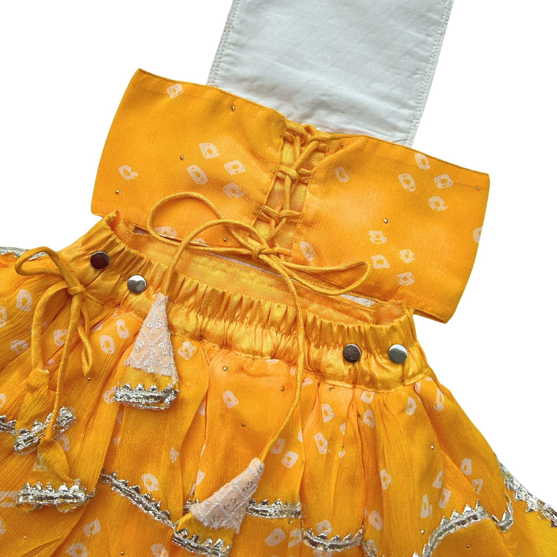 YELLOW HALTER NECK BANDHANI LEHENGA FOR DOGS AND CATS