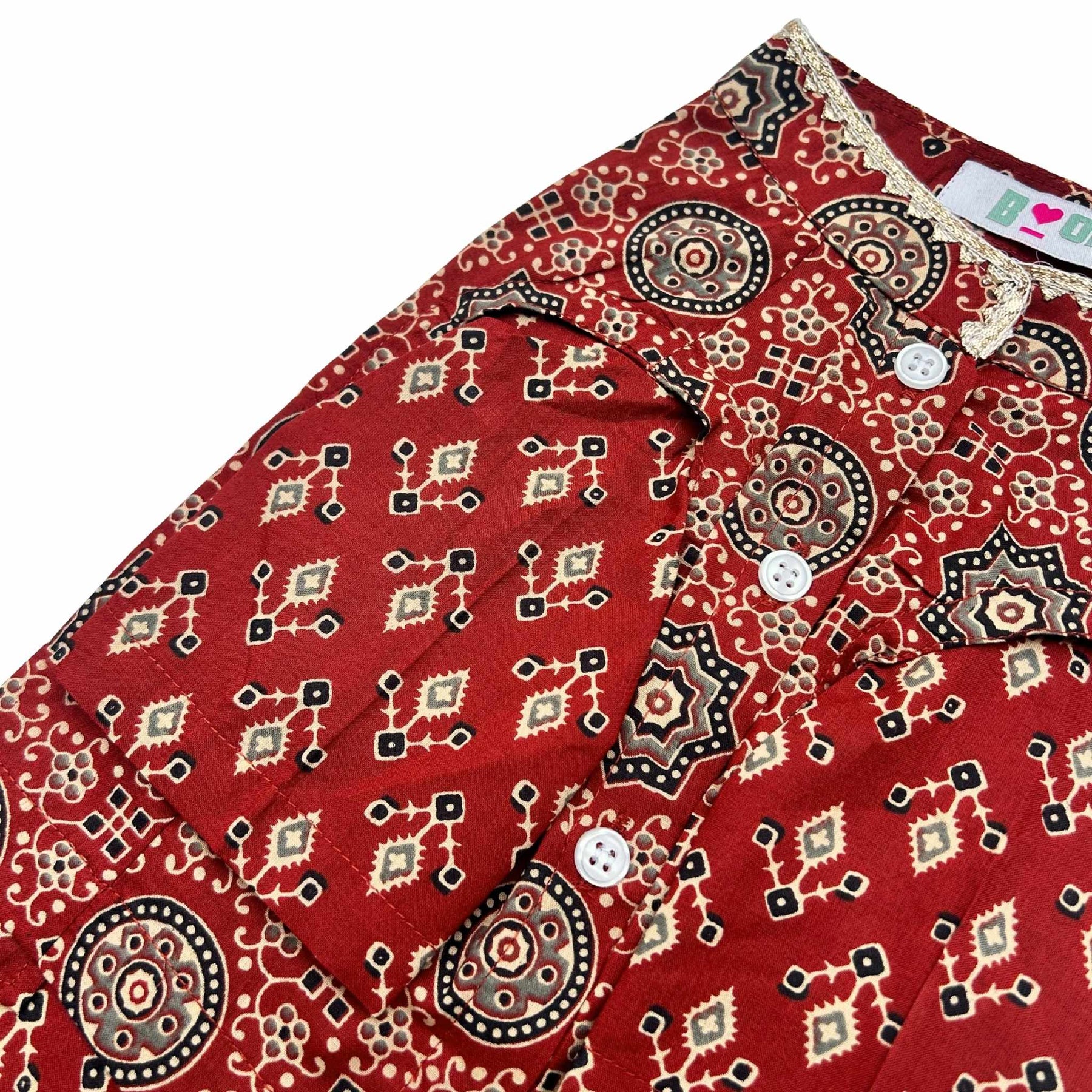 MAROON AJRAKH BUTI PRINT WAISTCOAT STYLE KURTA FOR DOGS AND CATS