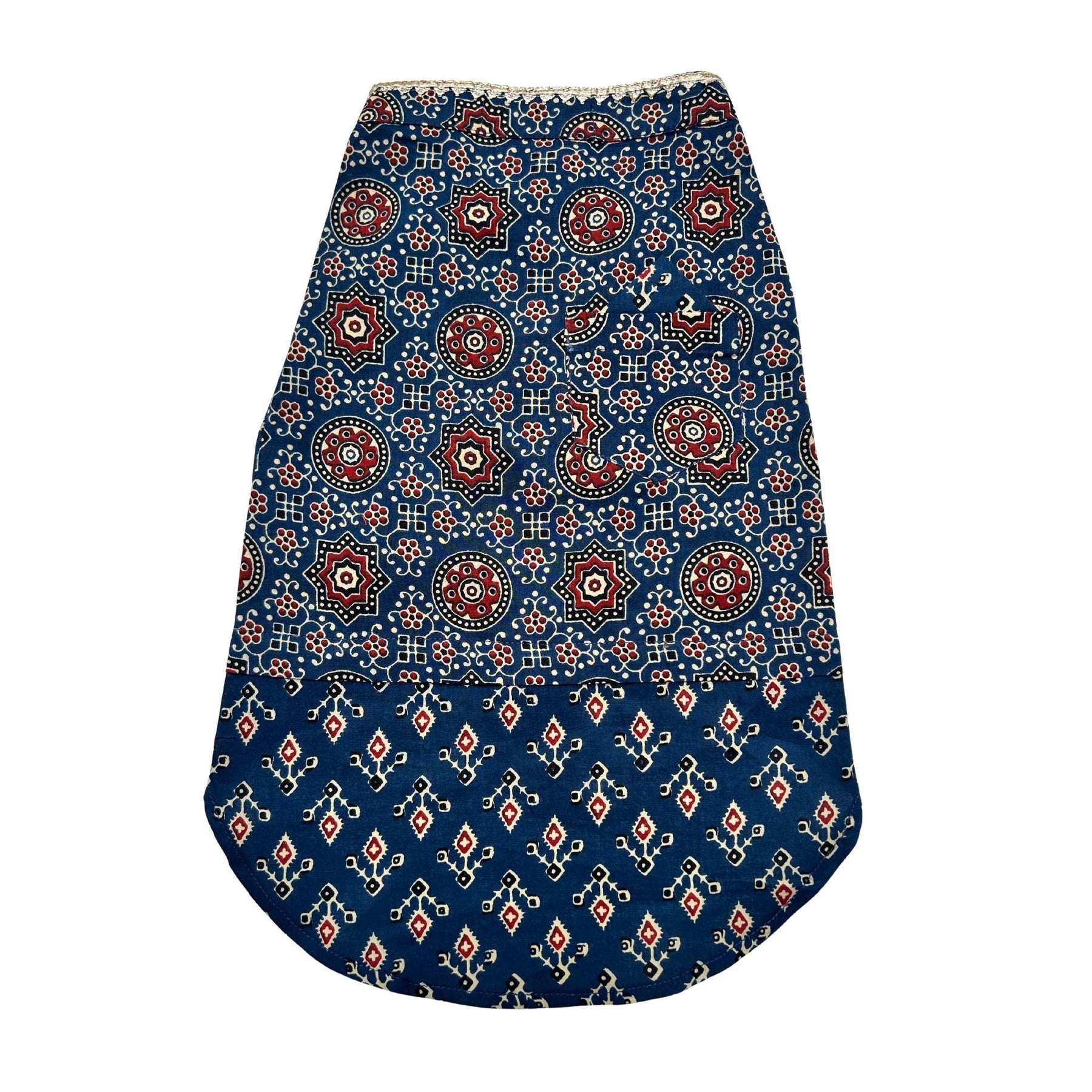 NAVY BLUE AJRAKH BUTI PRINT WAISTCOAT STYLE KURTA FOR DOGS AND CATS