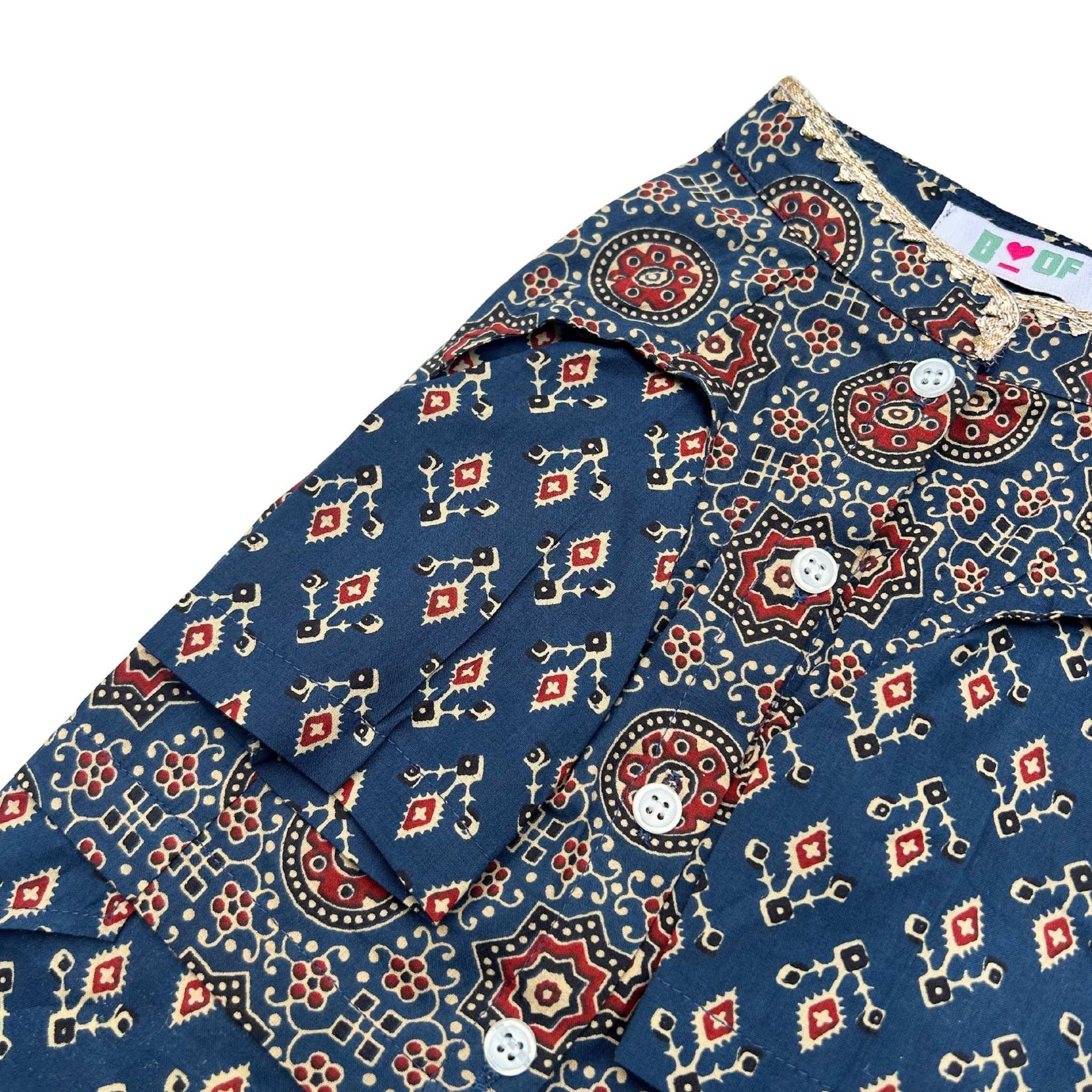 NAVY BLUE AJRAKH BUTI PRINT WAISTCOAT STYLE KURTA FOR DOGS AND CATS
