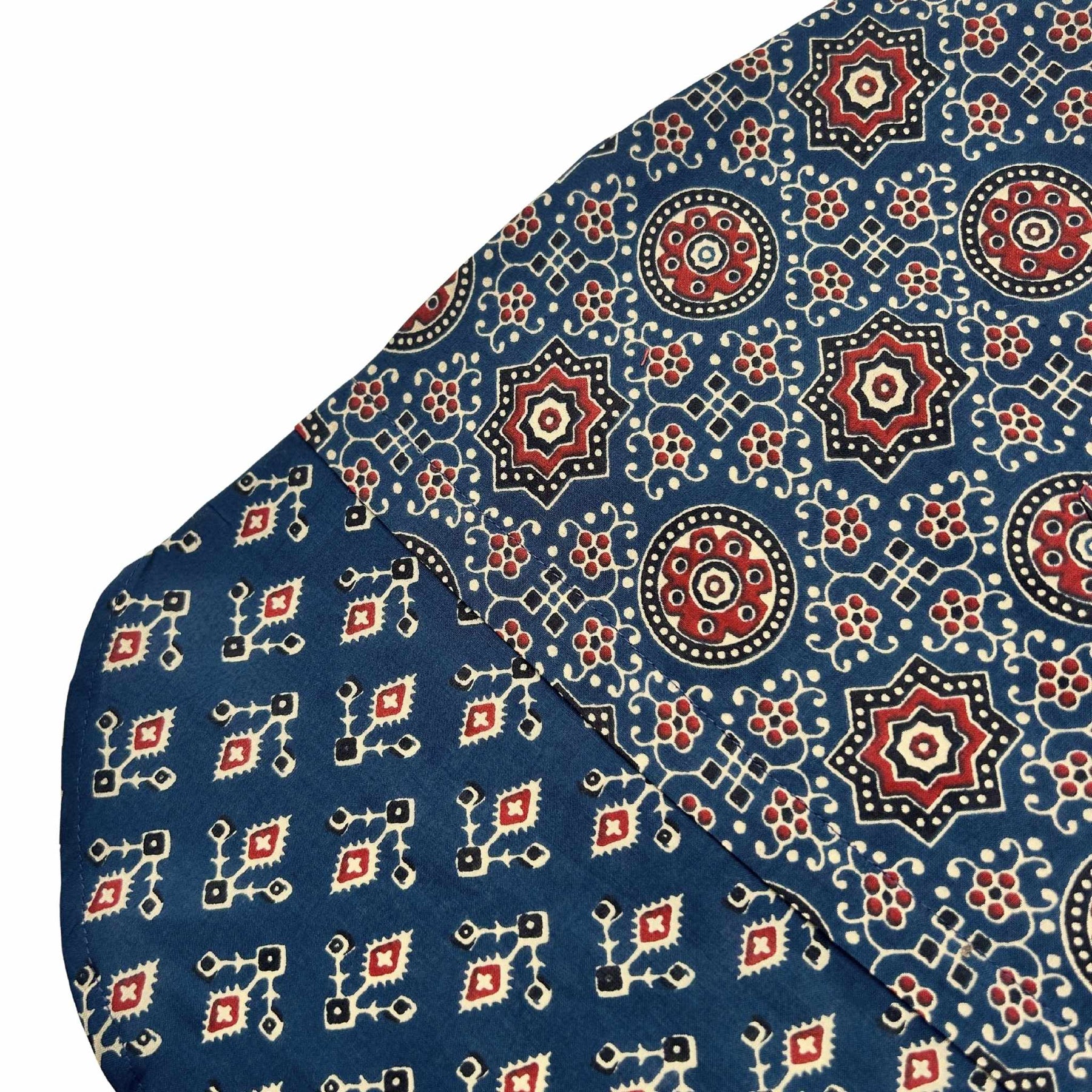 NAVY BLUE AJRAKH BUTI PRINT WAISTCOAT STYLE KURTA FOR DOGS AND CATS