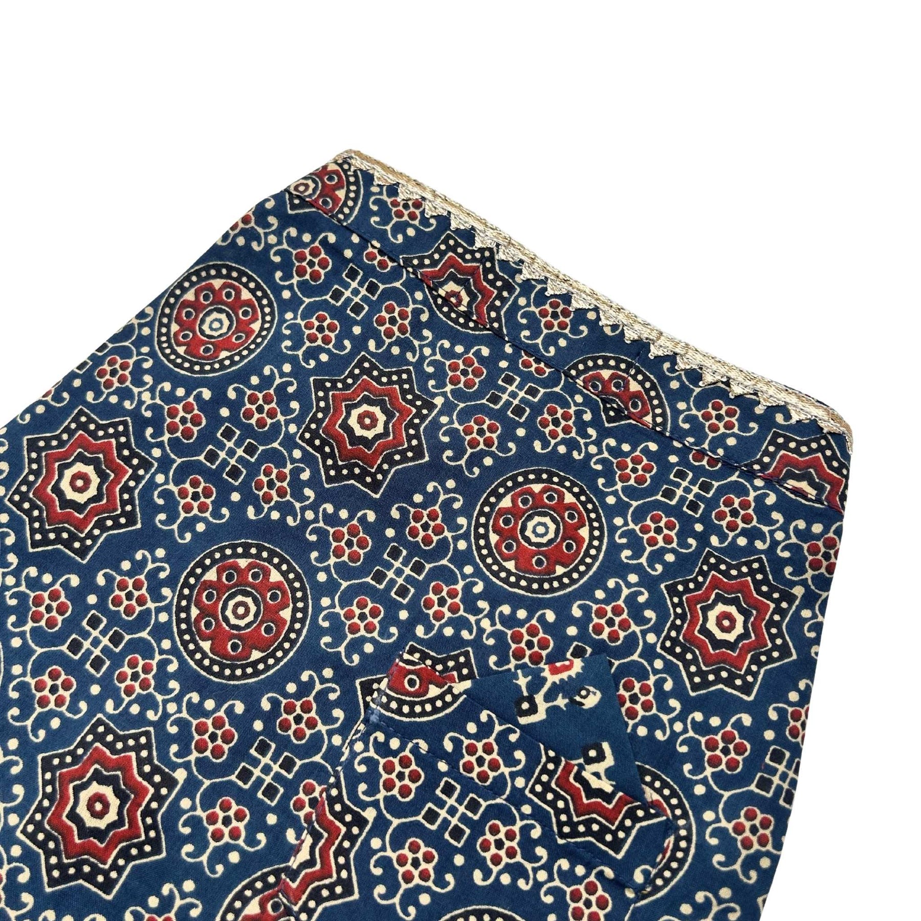 NAVY BLUE AJRAKH BUTI PRINT WAISTCOAT STYLE KURTA FOR DOGS AND CATS