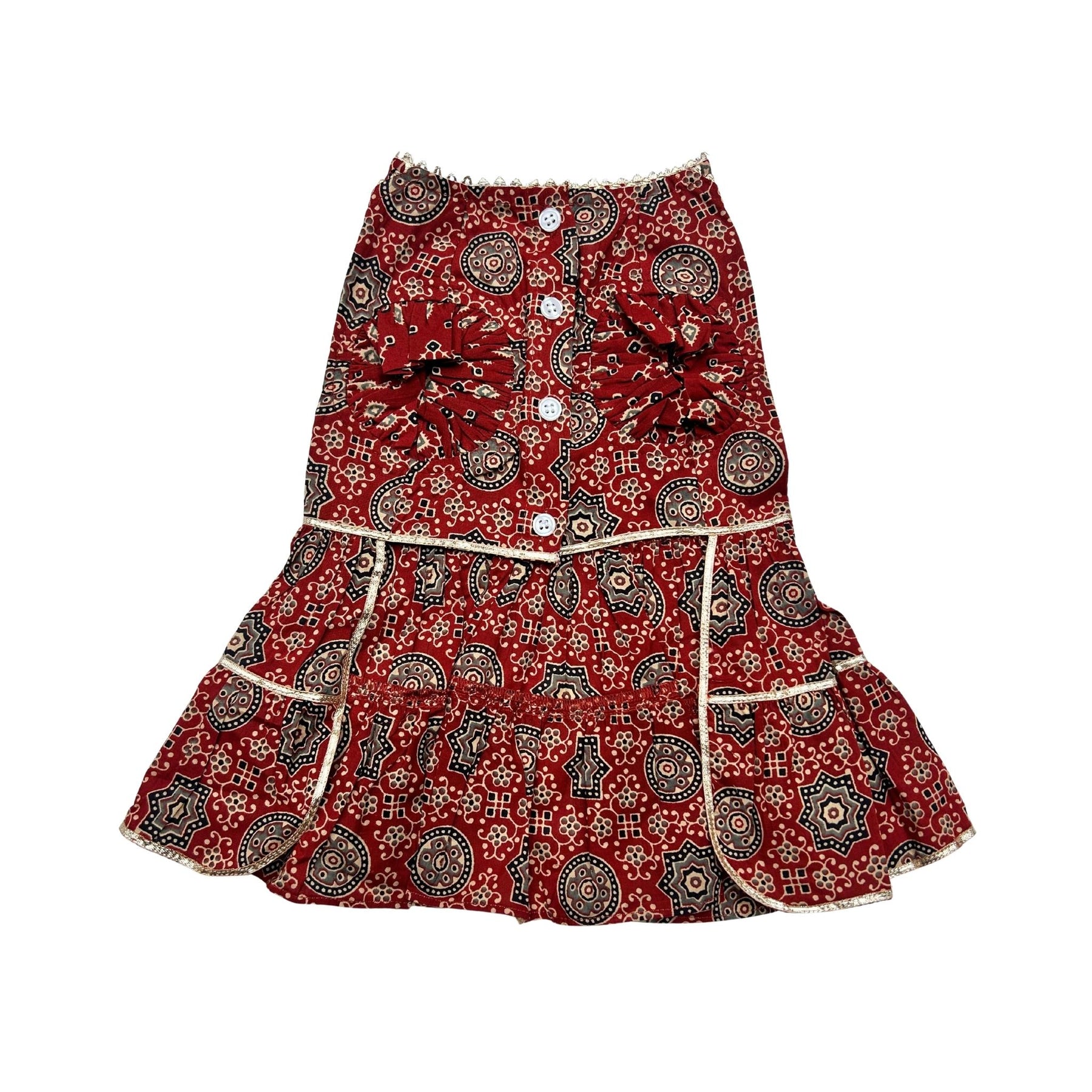 MAROON AJRAKH BUTI PRINT ANARKALI FOR DOGS AND CATS