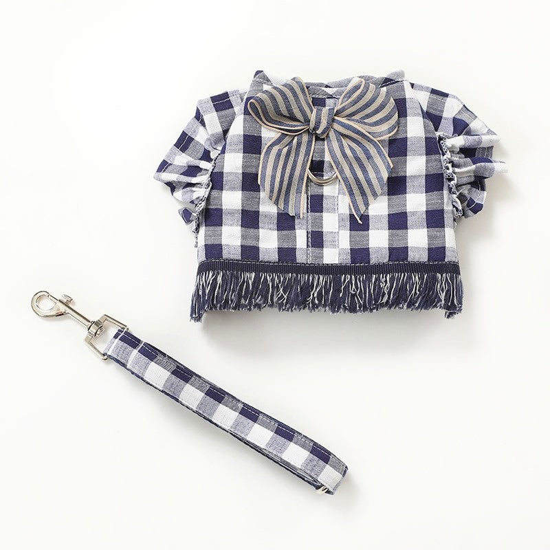 CHECKERED DOG HARNESS VEST WITH LEASH