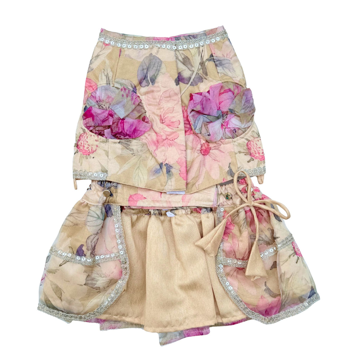 BEIGE GULNOOR PRINTED LEHENGA FOR DOGS AND CATS