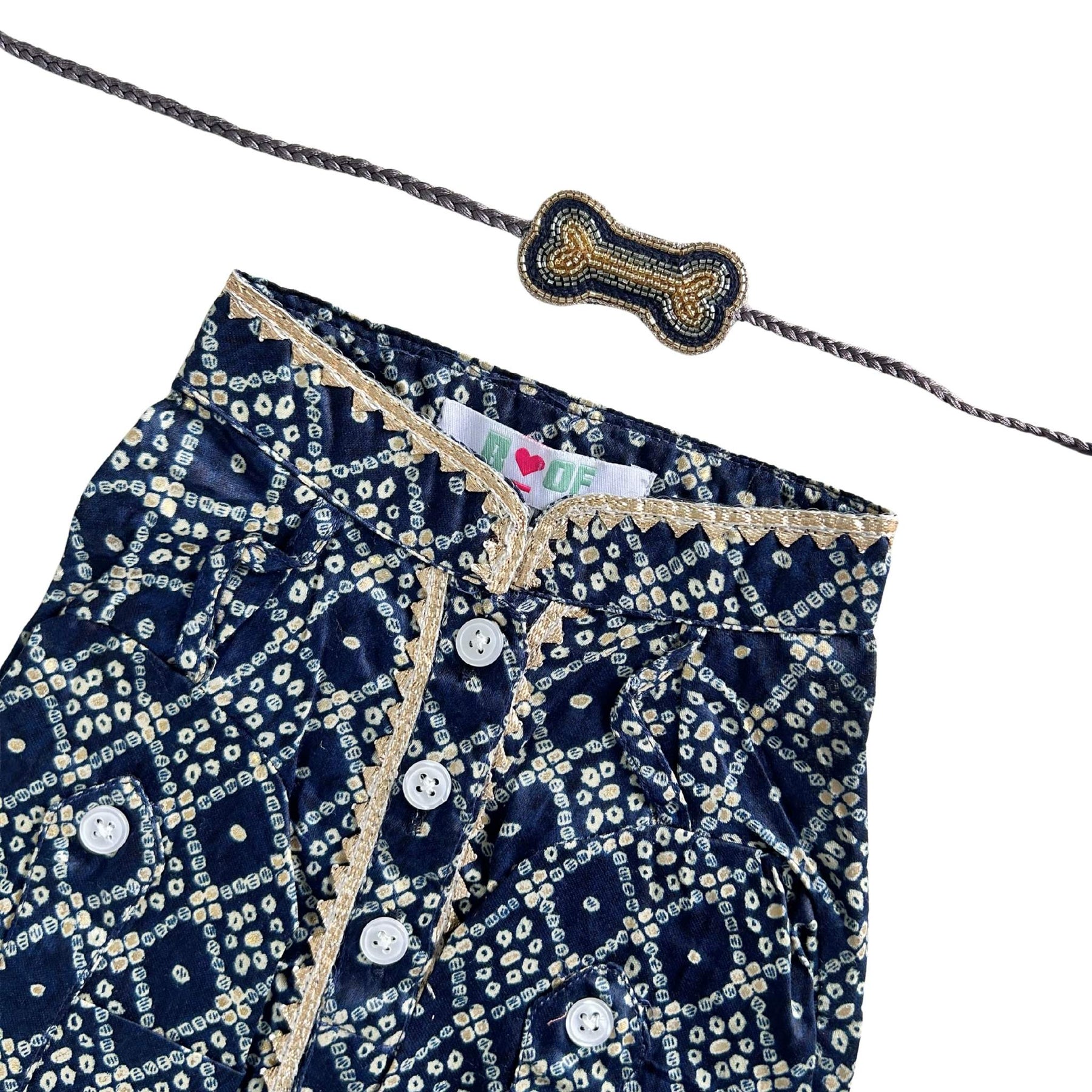 NAVY BLUE BANDHANI COTTON KURTA + BONE RAKHI FOR DOGS AND CATS