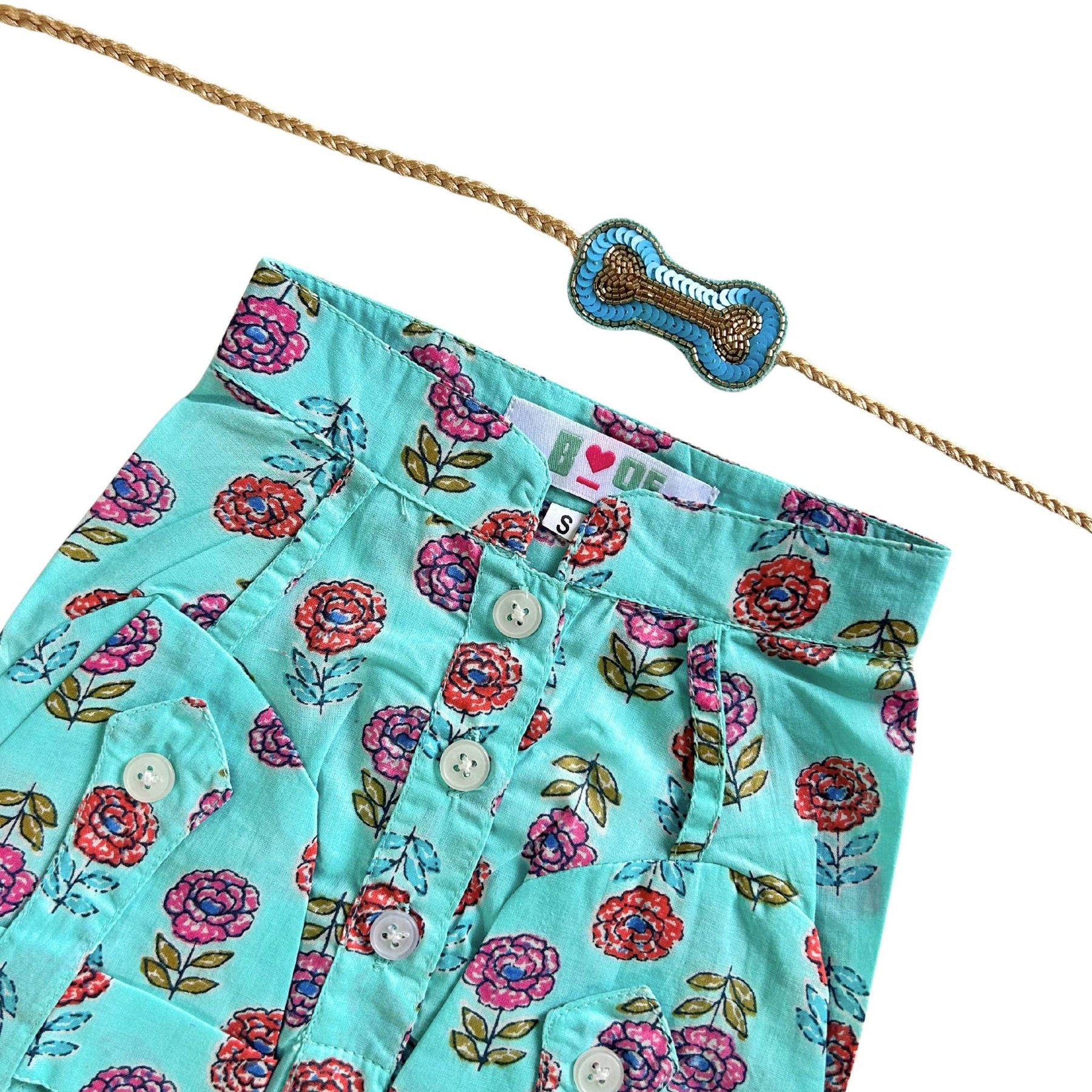 ICE BLUE GULAB COTTON KURTA + BONE RAKHI FOR DOGS AND CATS