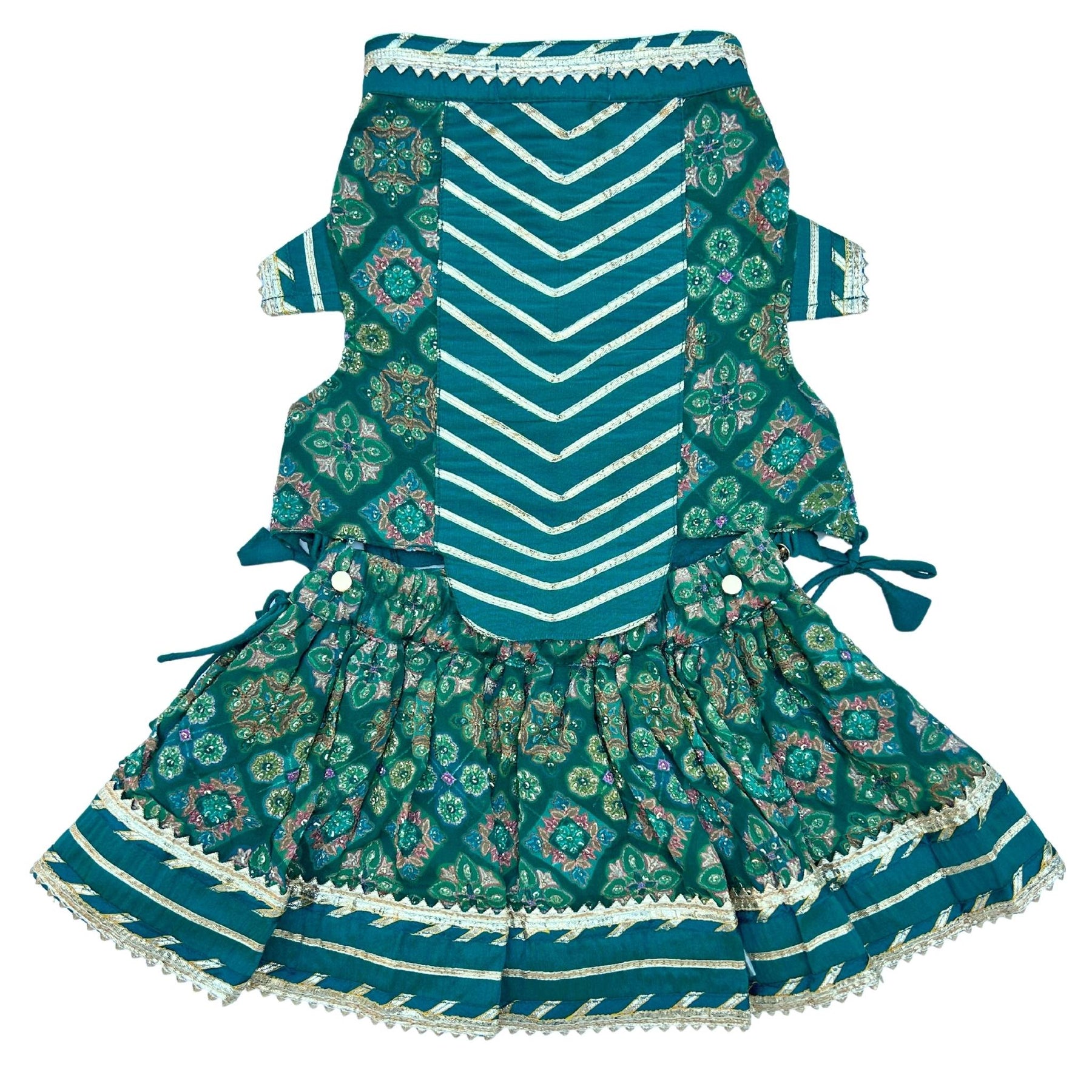 BOTTLE GREEN PATIALA MOTIF DOG LEHENGA