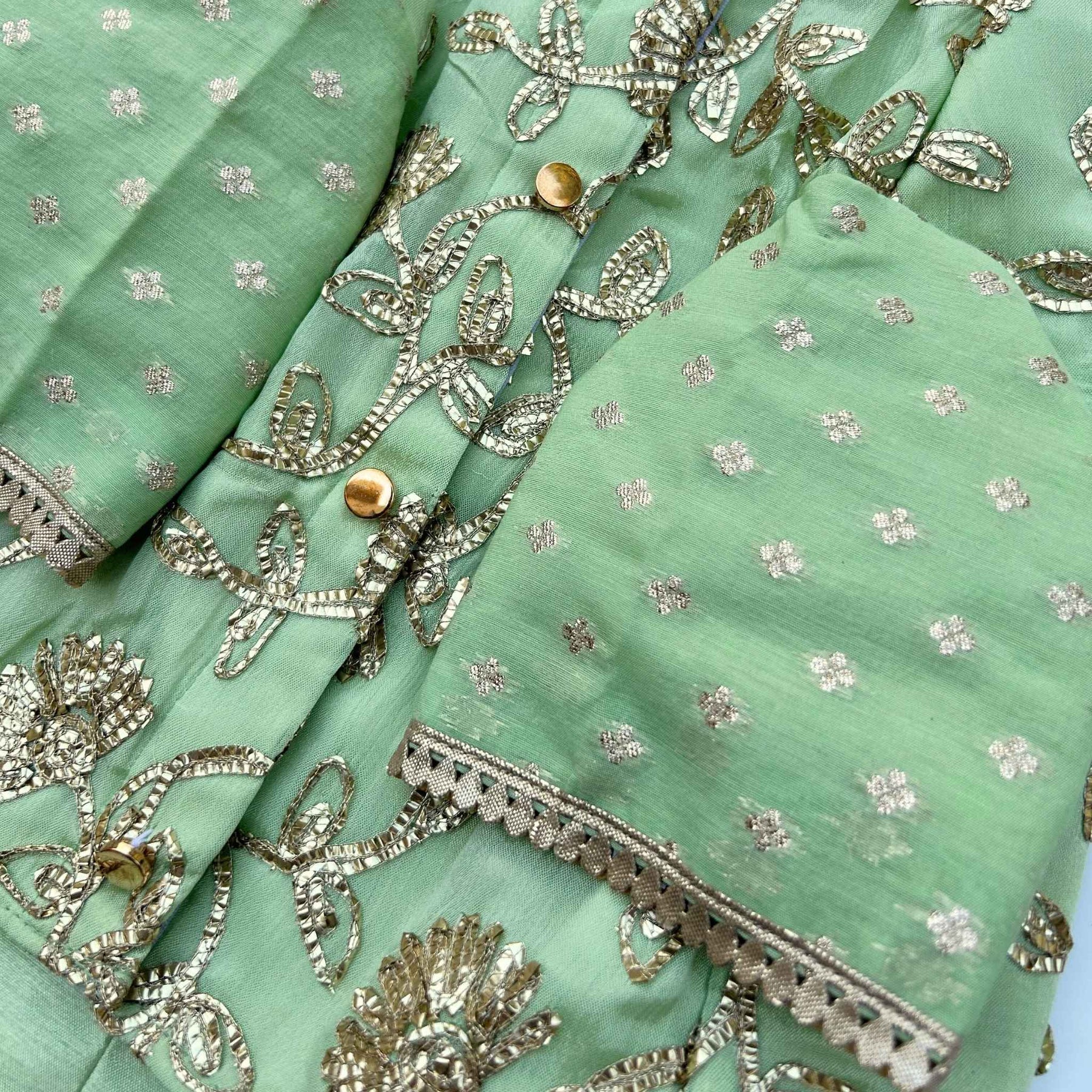 PASTEL GREEN GOTA EMBROIDERY WAISTCOAT STYLE DOG KURTA