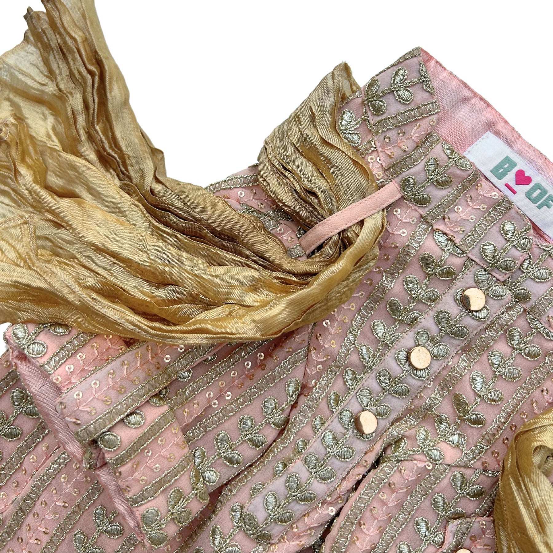 PEACH PINK LEAF DOG KURTA