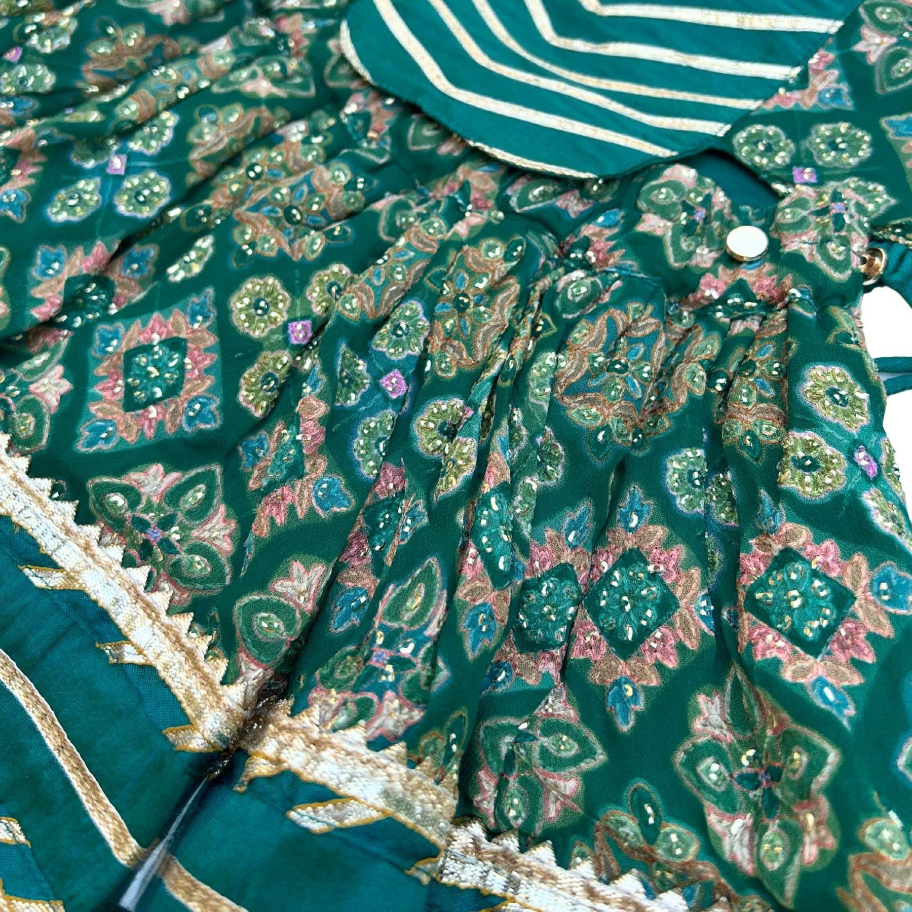 BOTTLE GREEN PATIALA MOTIF DOG LEHENGA