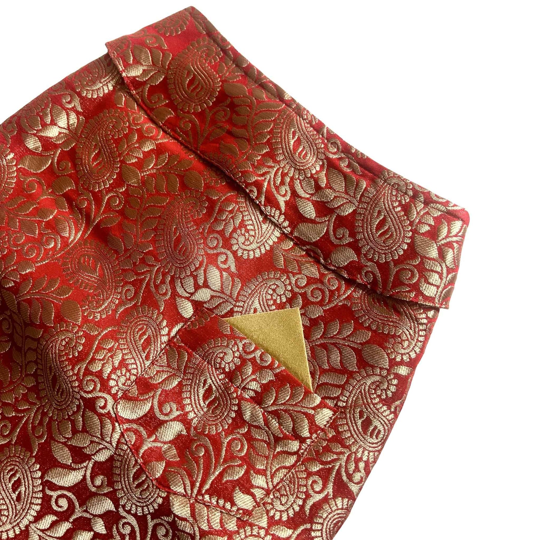 SCARLET PAISLEY BROCADE DOG WAISTCOAT