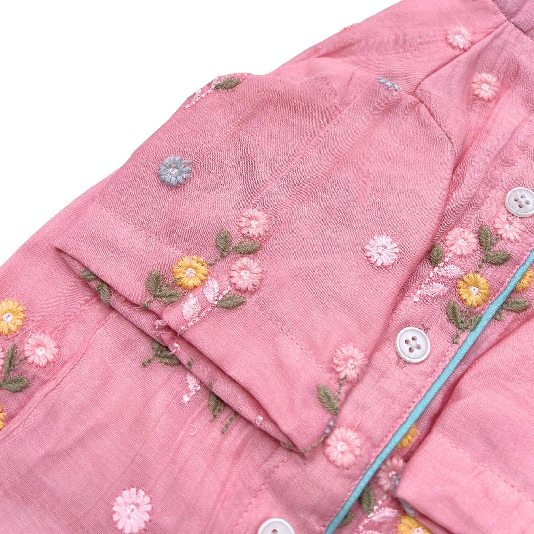 PINK FLOWER EMBROIDERED DOG KURTA
