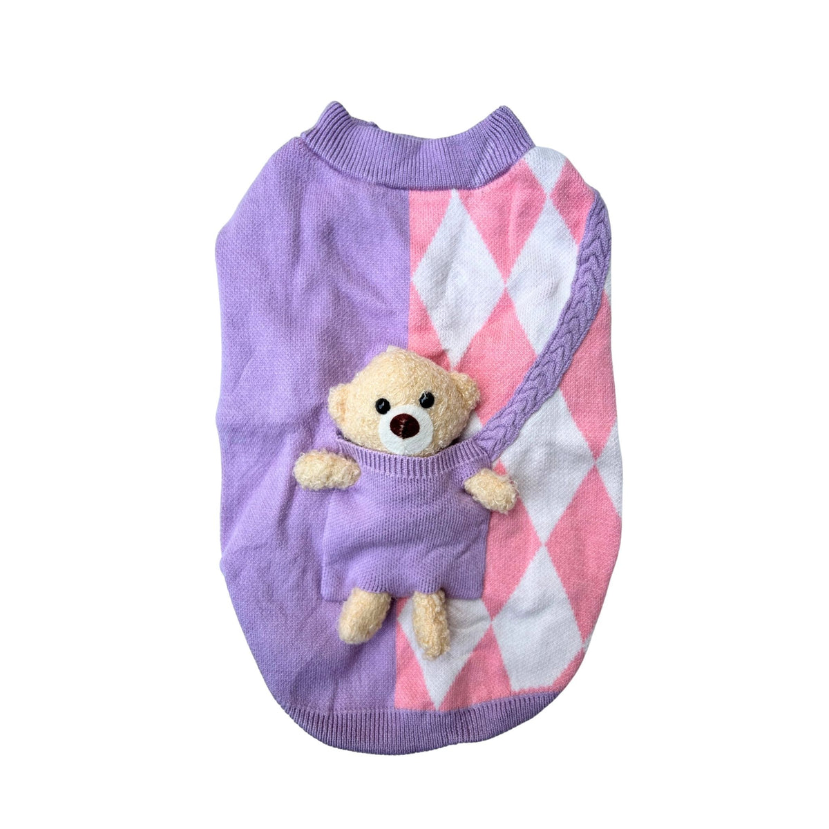 PURPLE PINK TEDDY DOG SWEATER