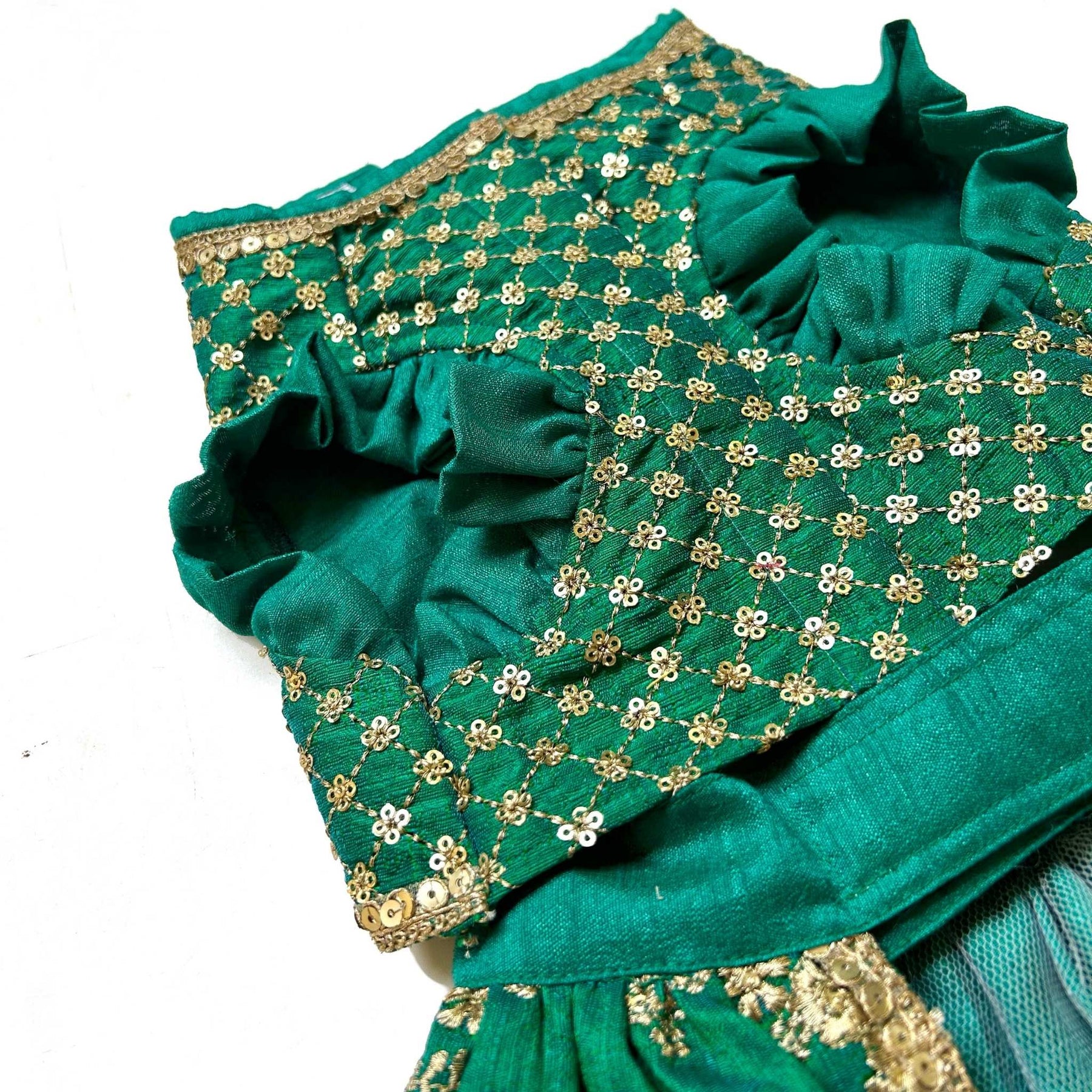 EMERALD GREEN GOLD DOG LEHENGA