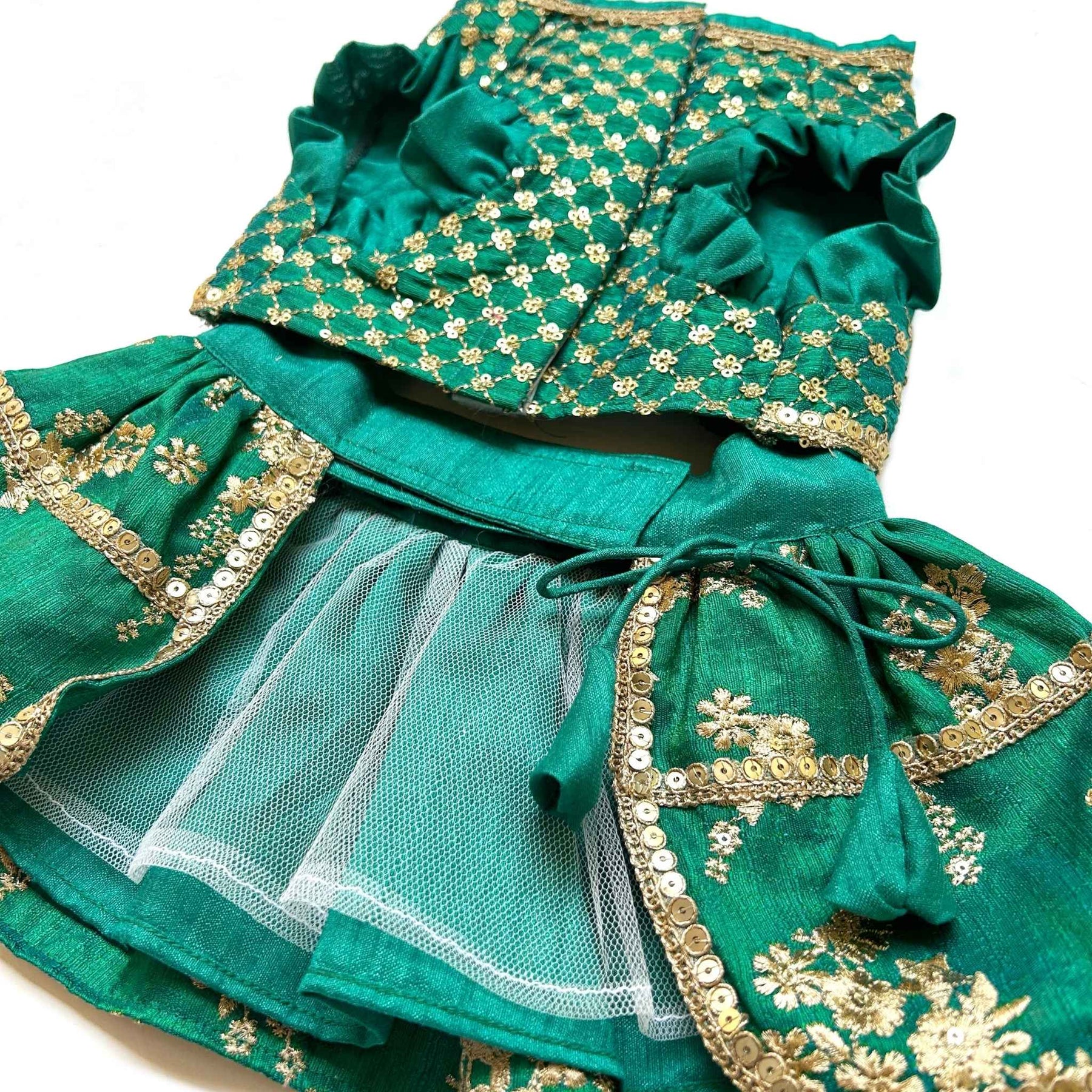 EMERALD GREEN GOLD DOG LEHENGA