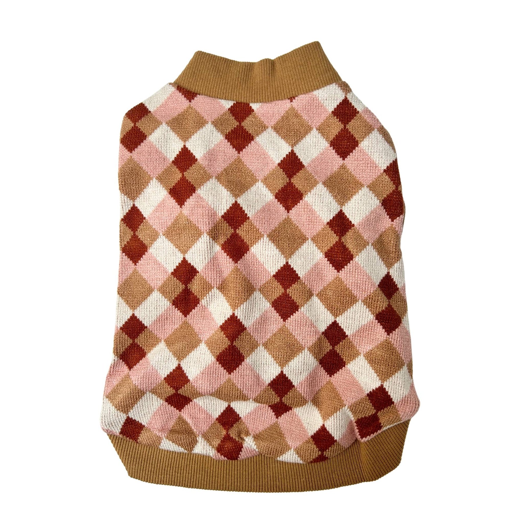 PINK BROWN CHECK SHAWL COLLAR DOG CARDIGAN