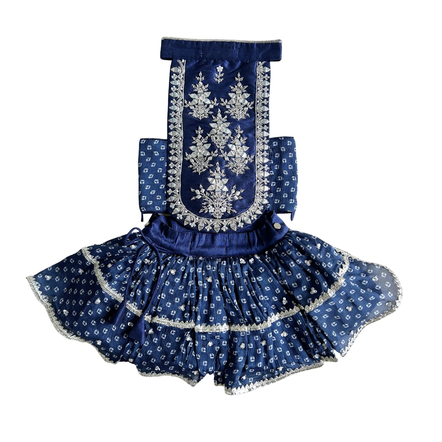 BLUE BANDHANI SILVER EMBELLISHED LEHENGA FOR DOGS AND CATS