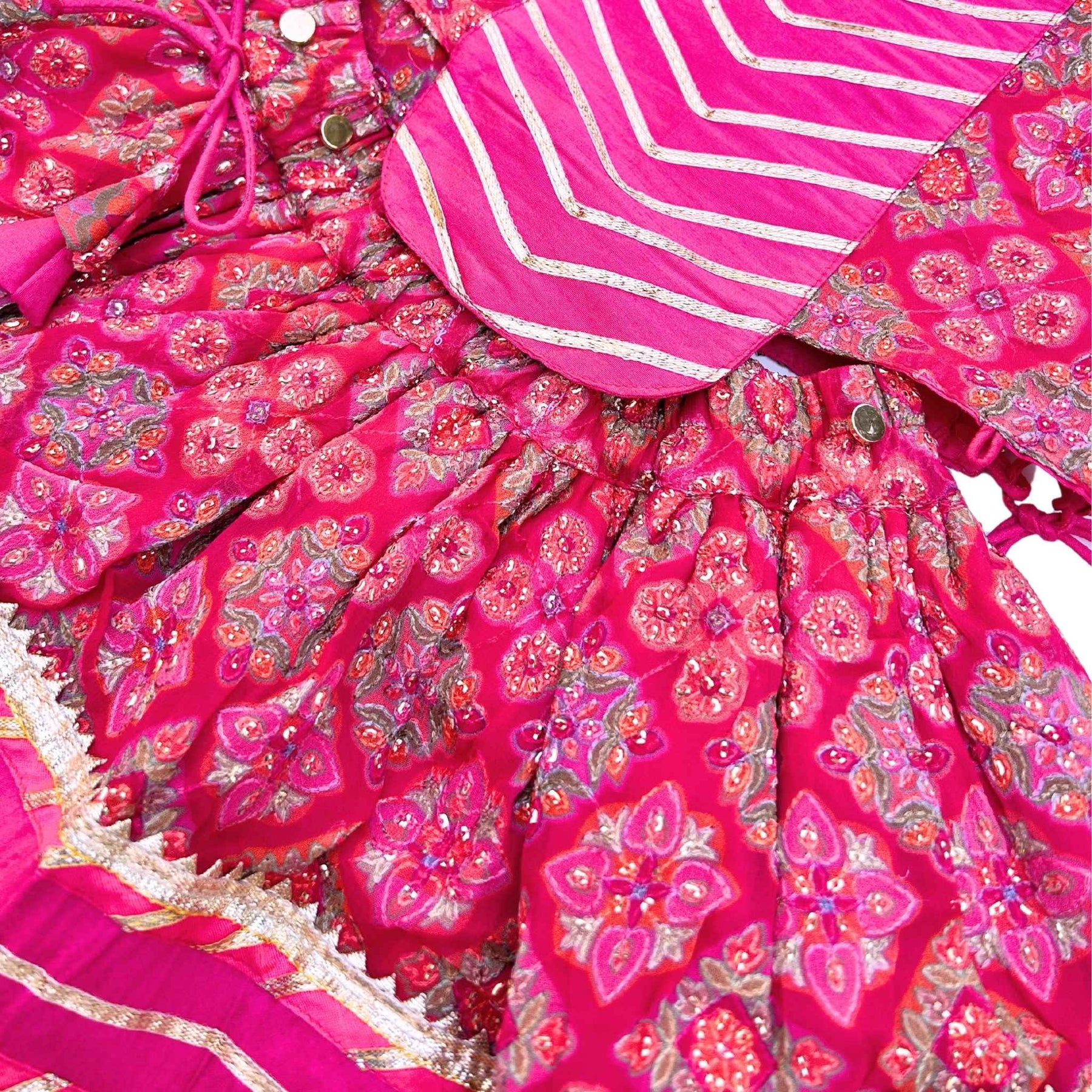 MAGENTA PINK PATIALA MOTIF DOG LEHENGA