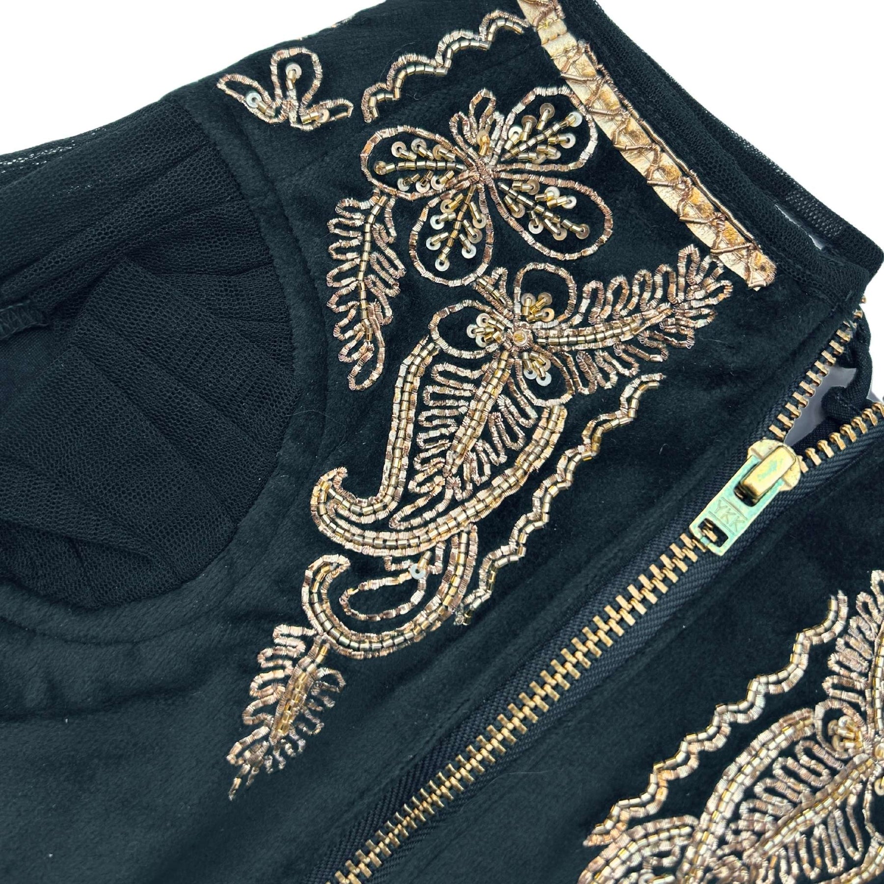 MIDNIGHT GREEN VELVET PITTA WORK DOG LEHENGA