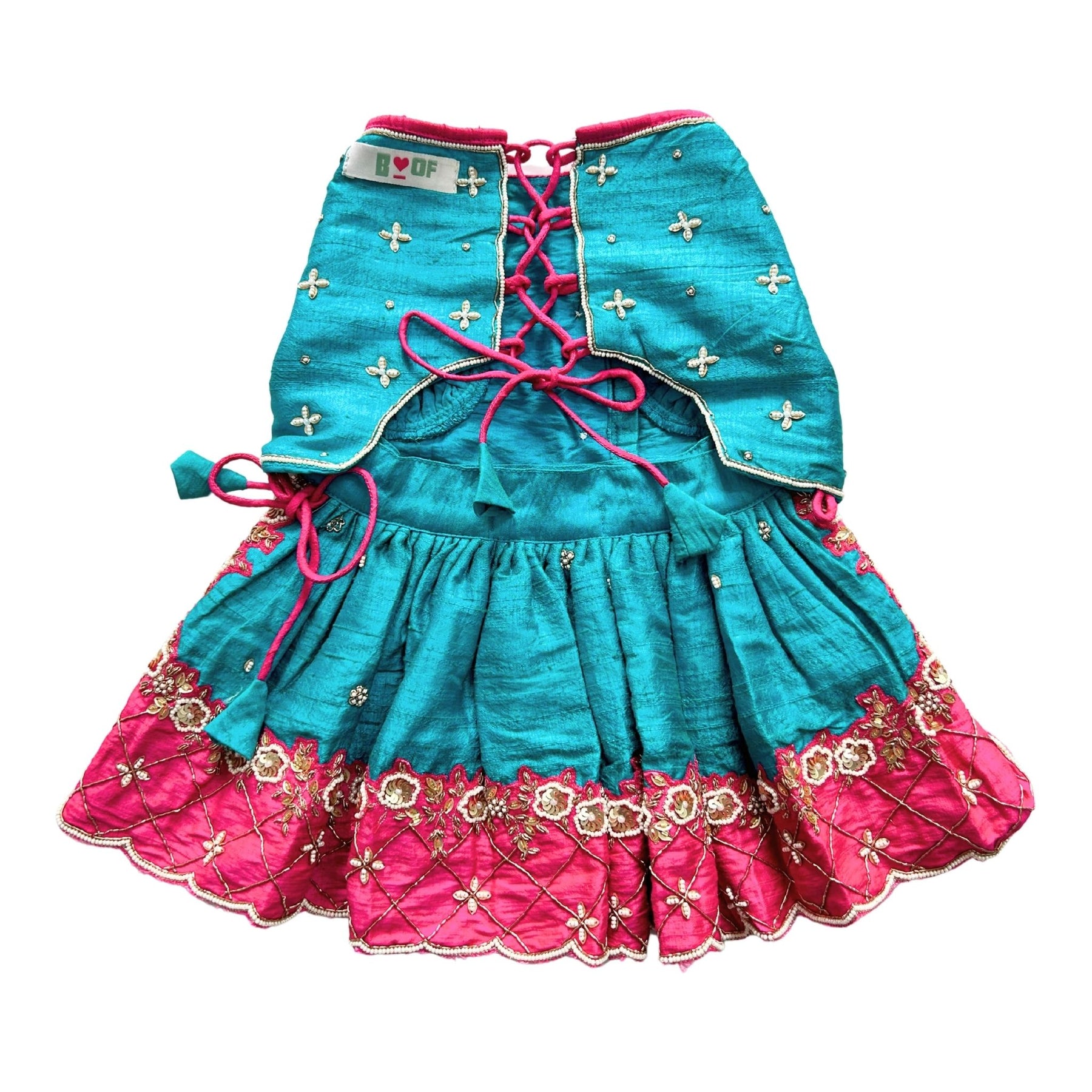 TEAL BLUE WITH RANI PINK COLOUR BLOCK DOG LEHENGA