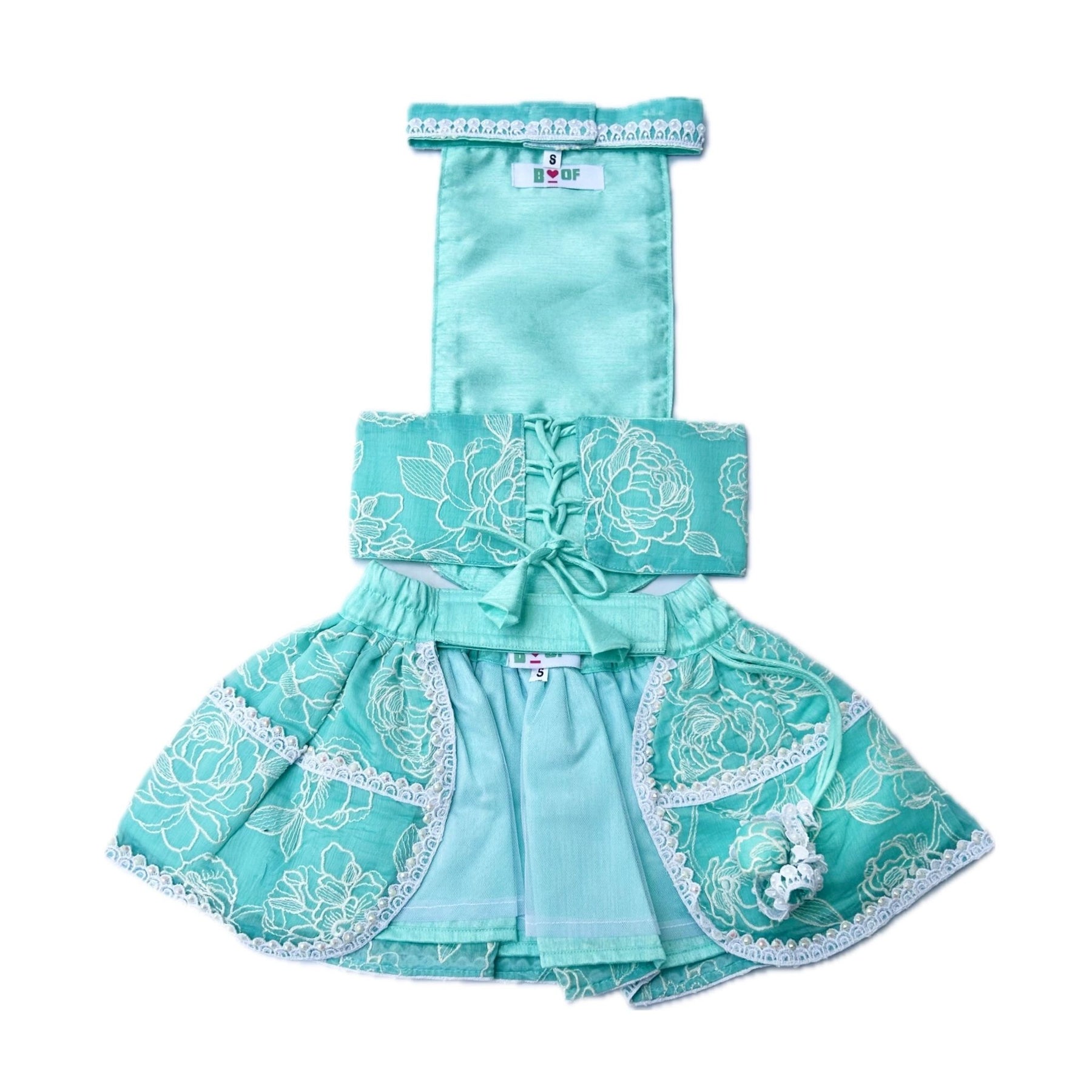 AQUA GREEN OFF-WHITE EMBROIDERY DOG LEHENGA