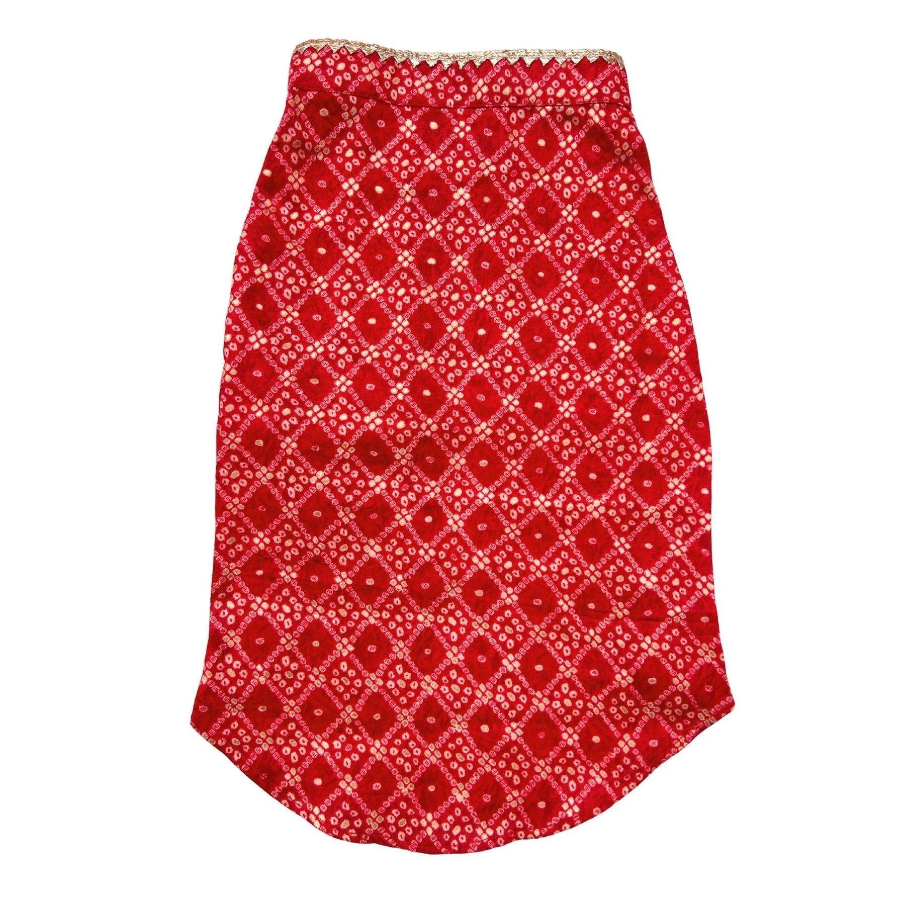 RED BANDHANI COTTON KURTA + BONE RAKHI FOR DOGS AND CATS