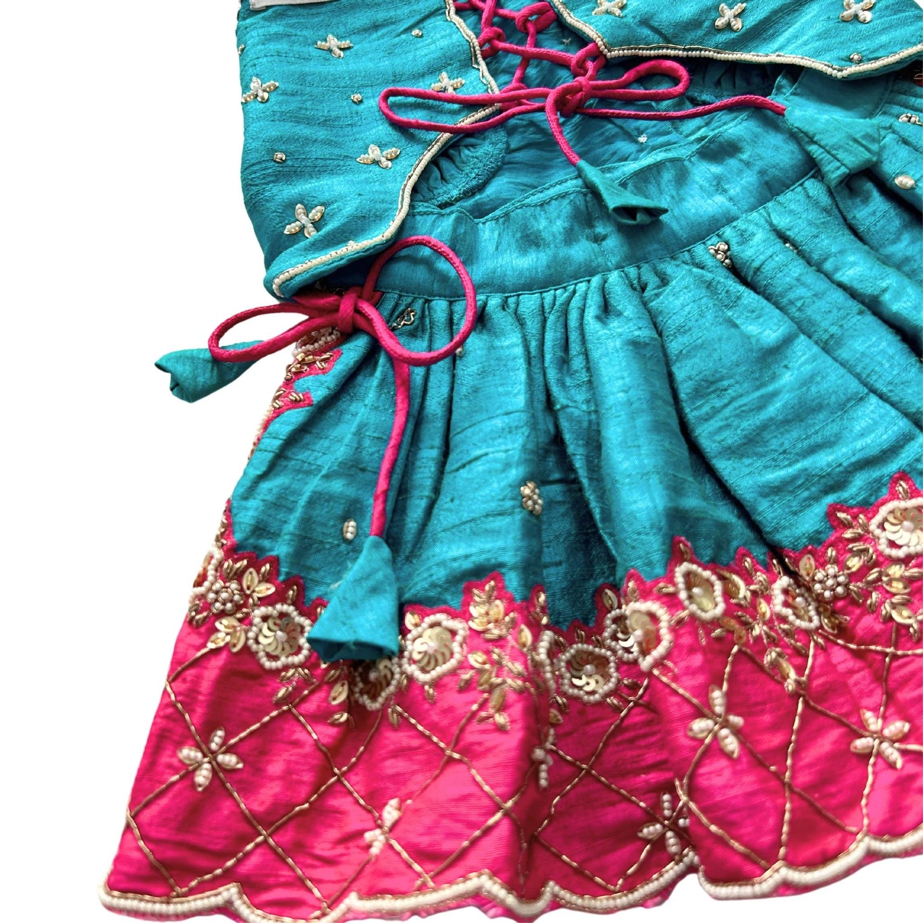 TEAL BLUE WITH RANI PINK COLOUR BLOCK DOG LEHENGA
