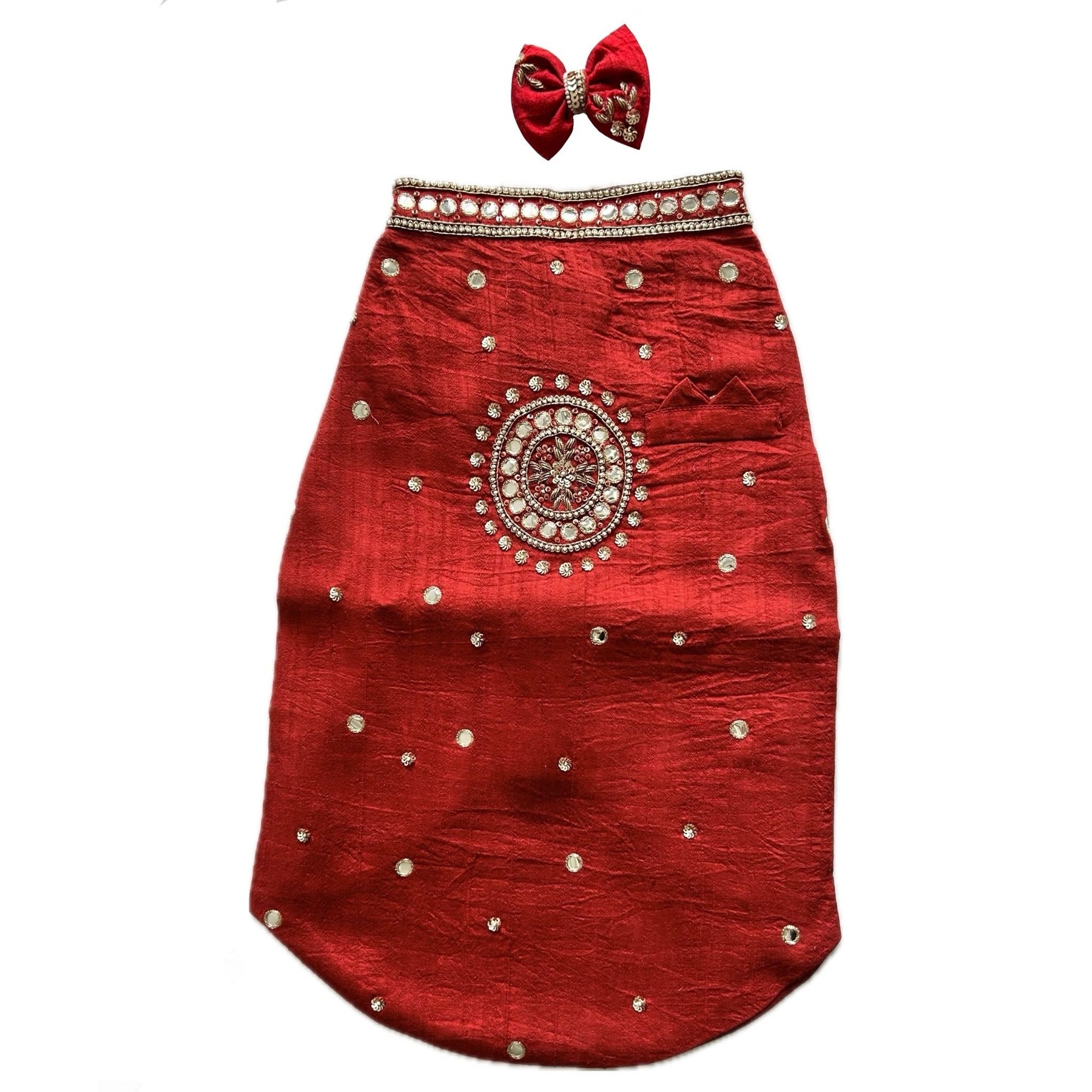 HAND EMBROIDERED MIRROR WORK RED DOG SHERWANI